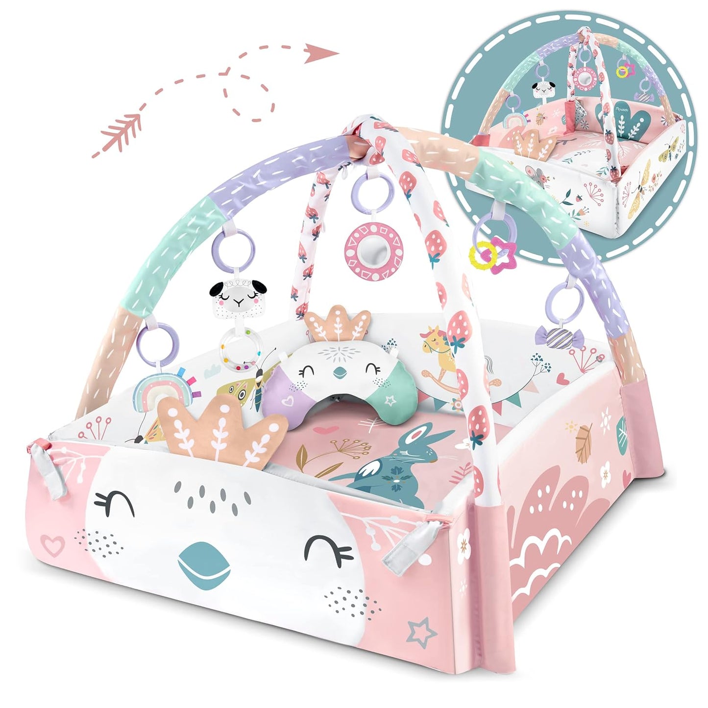 NUKIDO Interactive Learning Mat Educational Mat Baby Toy from Birth Seven Multifunctional Toys Additional Cushion for Stomach Position Soft Easy Care Mat Original Colours 110 x 100 cm