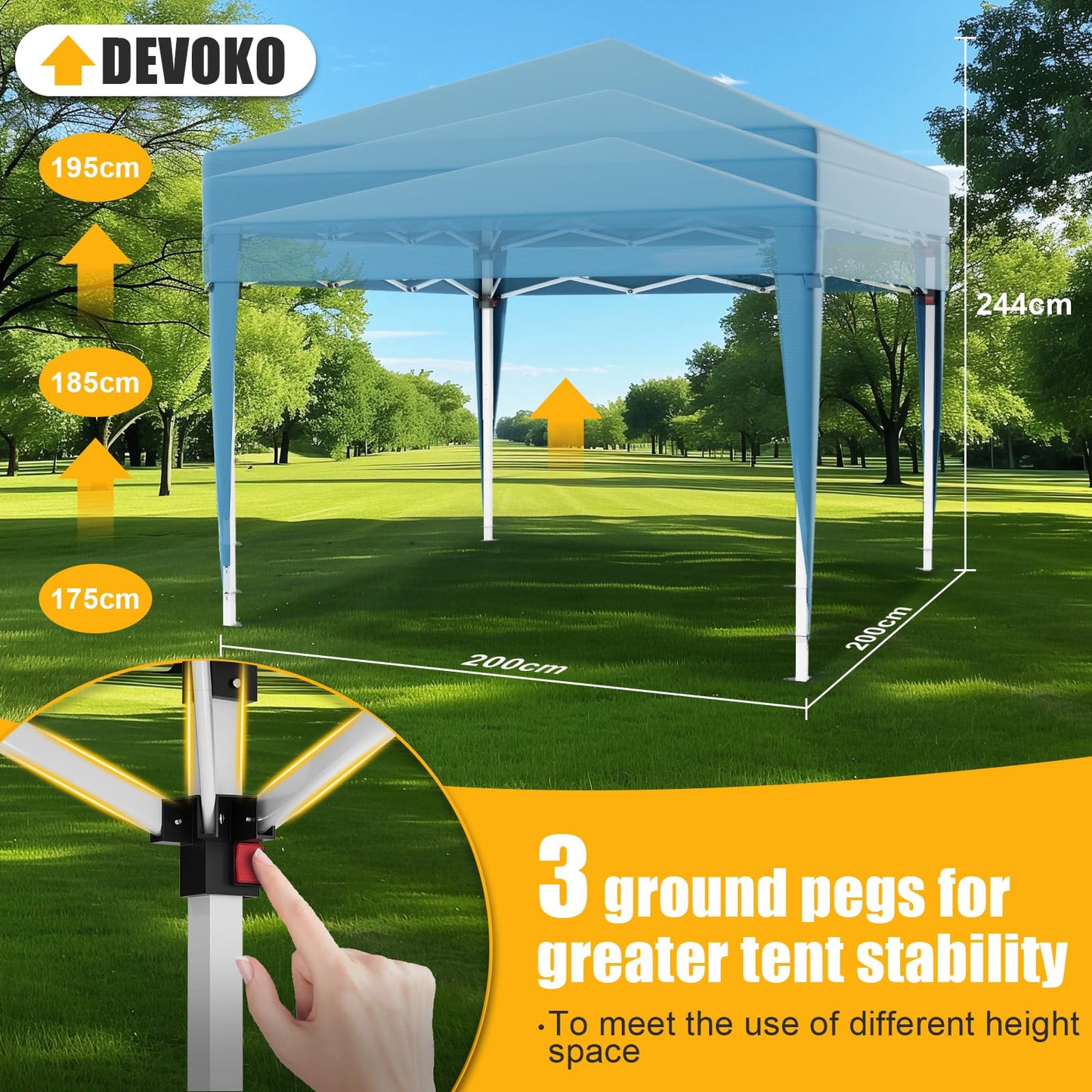 Devoko Gazebo, 3 x 6 cm, Waterproof, Stable, Winterproof, 3-Way Height Adjustment, Folding Gazebo, UV Protection 50+, Folding Gazebo with Carry Bag, for Garden, Outdoor, Camping, Beige
