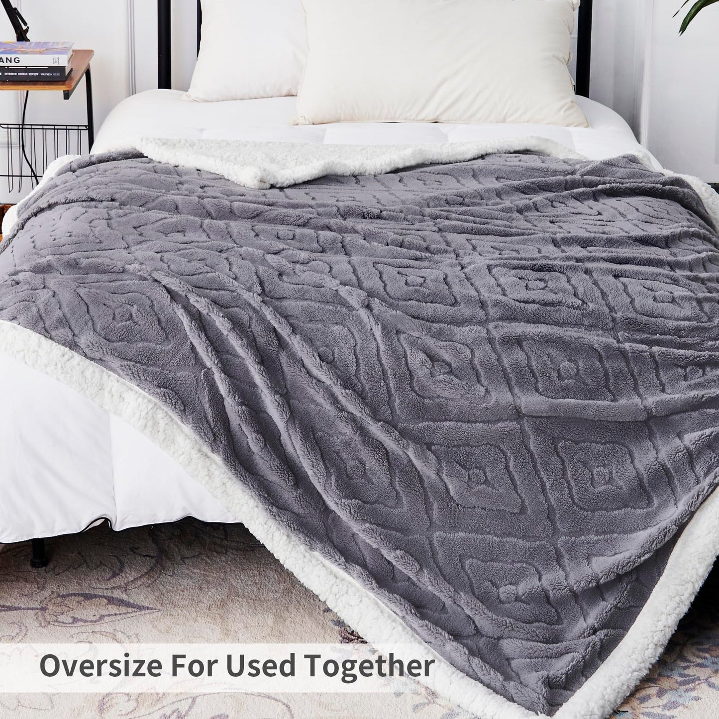 EAQ Cuddly Fluffy Sherpa Flannel Sofa Throw Blanket Sofa Blanket Double Face Extra Soft Living Room Sofa Throw Couch Blanket for Bed Sofa (Grey, 150 x 200 cm)