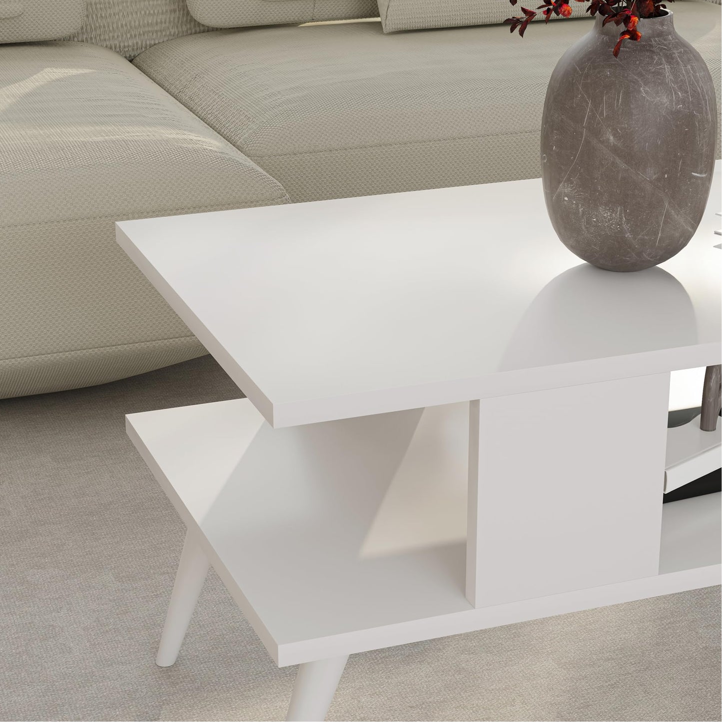 [en.casa] Lycksele Coffee Table Living Room Table with Storage Space Rectangular Black Marble Look White with Lower Shelf Sofa Table