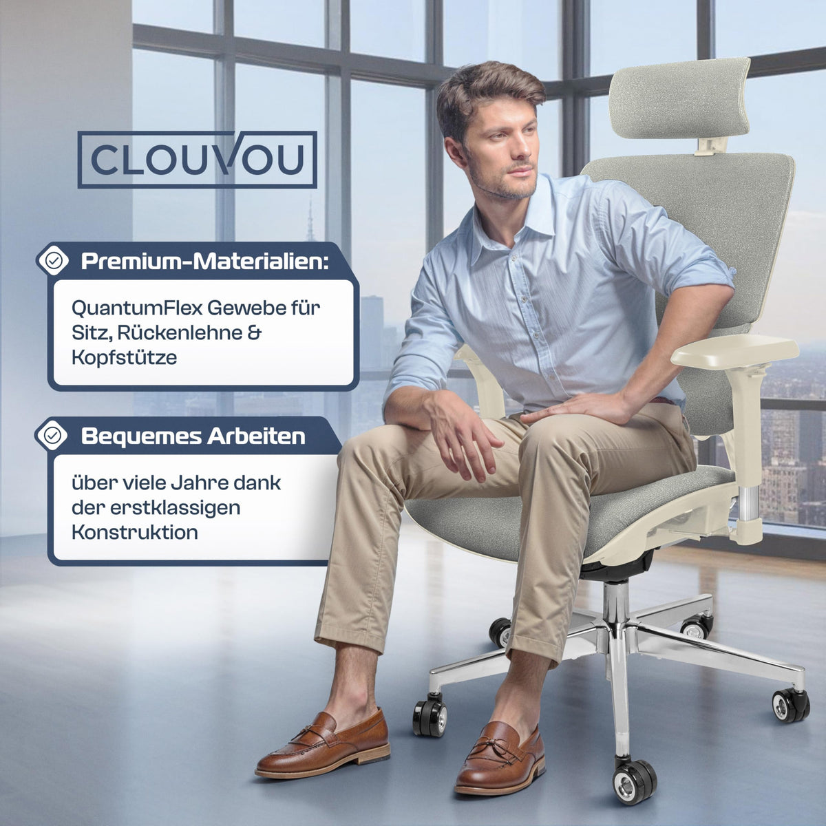 CLOUVOU BrightSeat Ergonomic Office Chair [Test Winner] Desk Chair 100% Individually Adjustable Office Chair & Gaming Chair Computer Chair Home Office Chair Ergonomic Swivel Chair 150 kg