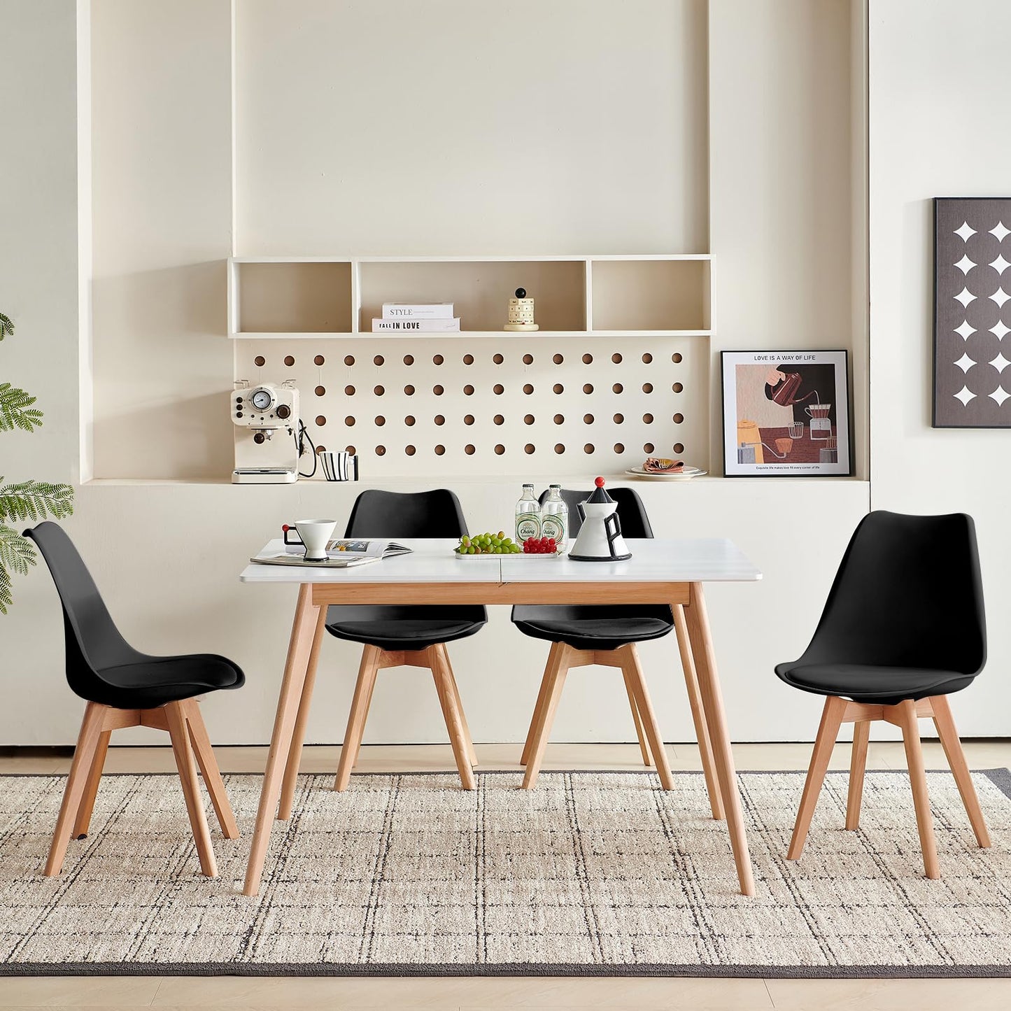 H.J WeDoo Esszimmergruppe mit 4 Essstühlen, Rechteckig Esstisch und Stühle für Esszimmer, Küche, Wohnzimmer, Weißer Esstisch und Graue Stühle