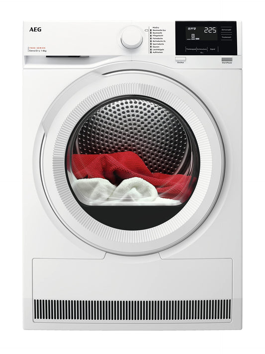 AEG TR7T60690 Heat Pump Dryer / Series 7000 with SensiDry – Gentle and Energy Saving / A+++ / Automatic Volume / 9.0 kg / Gentle Drum / Wrinkle Protection, Wieß