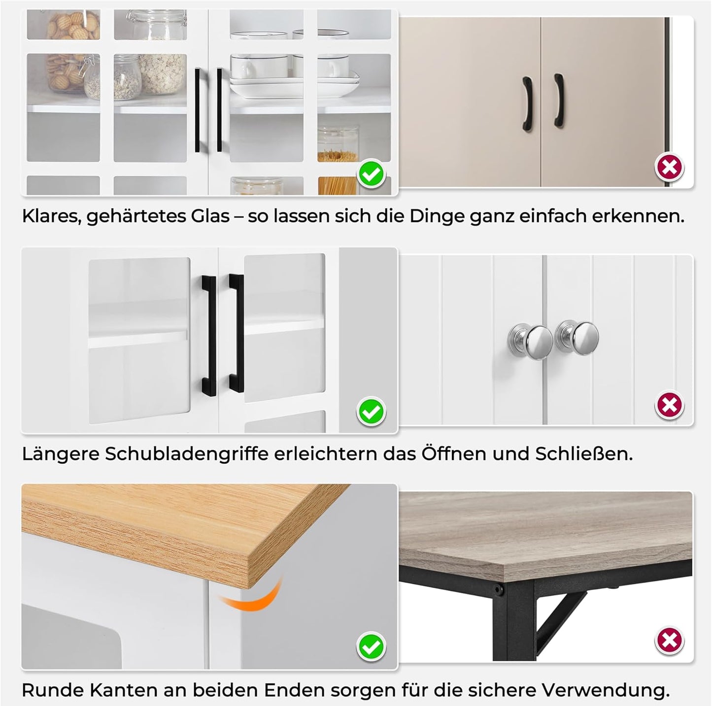 Yaheetech Kitchen Cabinet, Tall Cabinet with Cabinet, Multi-Purpose Cabinet with Adjustable Shelves, Storage Cabinet with Glass Doors, Cupboard with Open Shelves, White