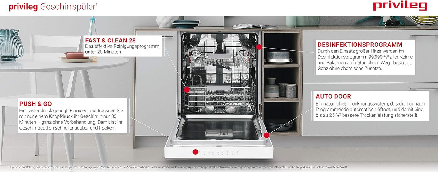 Privileg RIO 3T131 A FE X Fully Integrated Dishwasher 60 cm / 14 Place Settings / Fast & Clean 28 Inch / Auto Door / Push & Go / Option Multizone / Delay Start Time / Full Water Protection [Energy