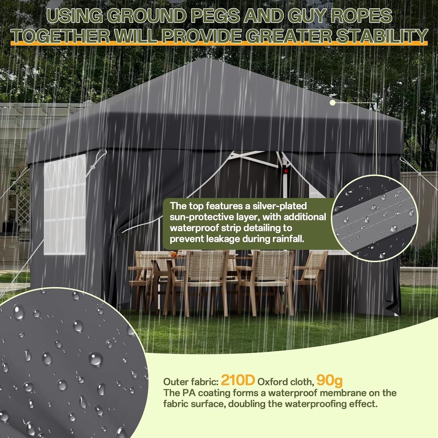 JUMMICO Gazebo 3 x 3 Waterproof Stable Winterproof with 4 Side Walls, Folding Gazebo Height Adjustable, Gazebo UV Protection 50+, Garden Gazebo Folding Tent for Garden, Courtyard, Camping, Gazebo Grey