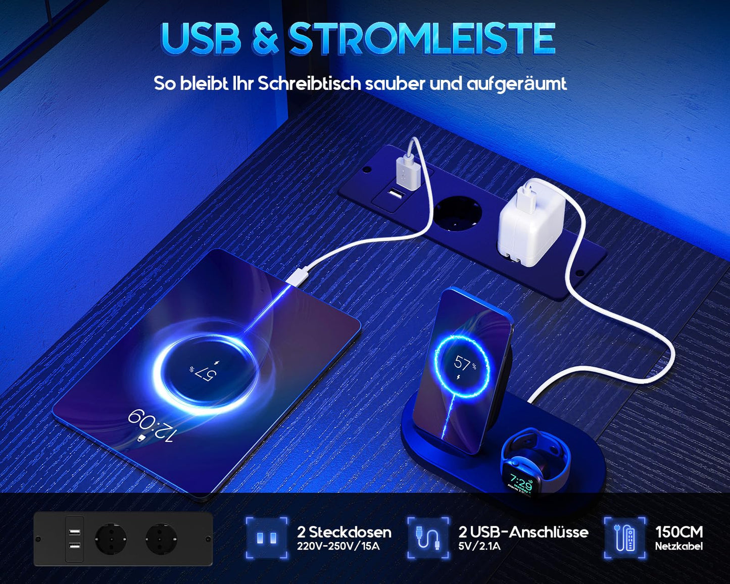 Coleshome Gaming Table with LED, 110 × 80 cm, Reversible Gaming Desk with Drawers & Sockets, Corner Desk with Storage Compartment & Storage Space, Black