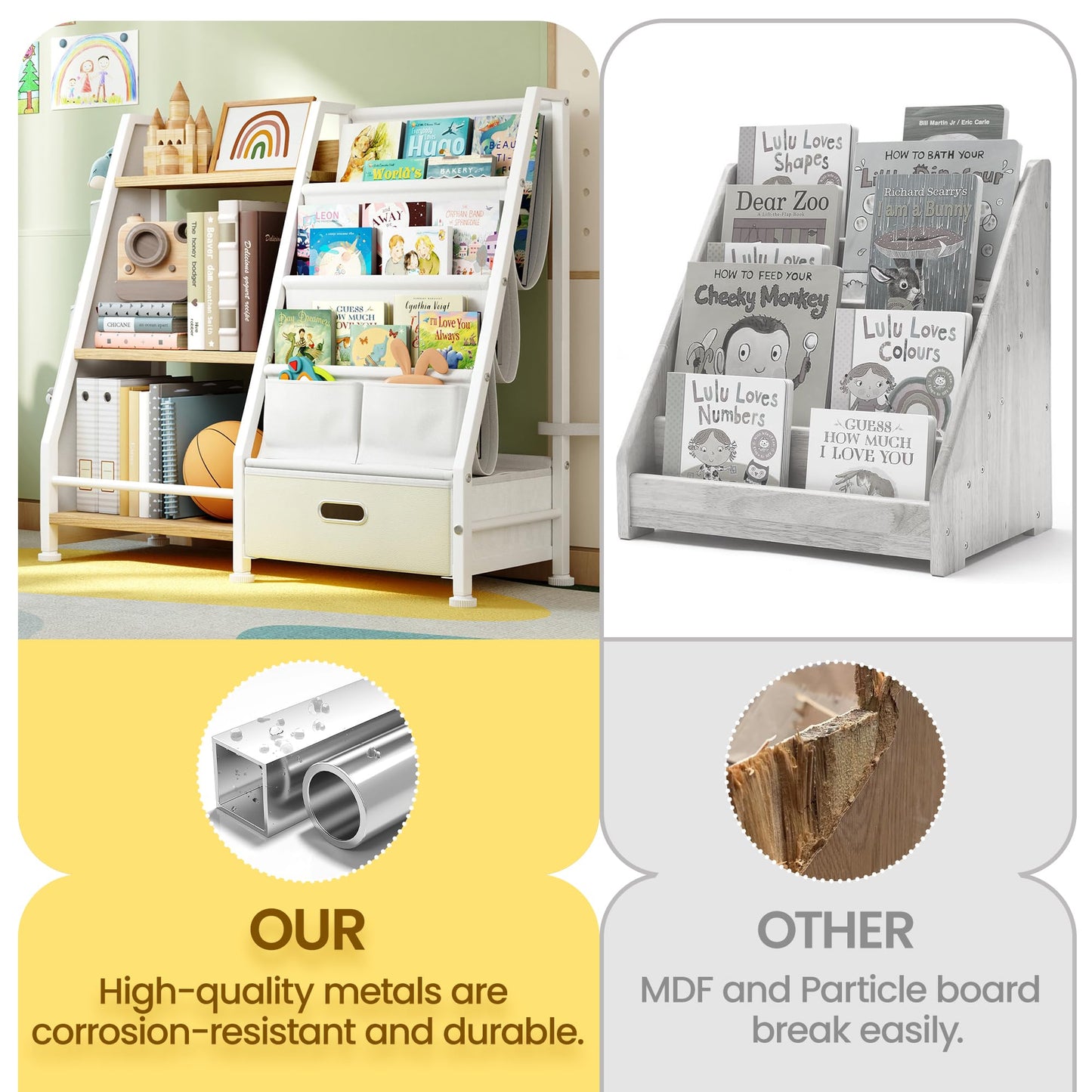 Children's Bookcase Children's Room Toy Shelves: Open Storage Shelf with 6 Compartments - Toddler Display Books Furniture, Nursery, Playroom