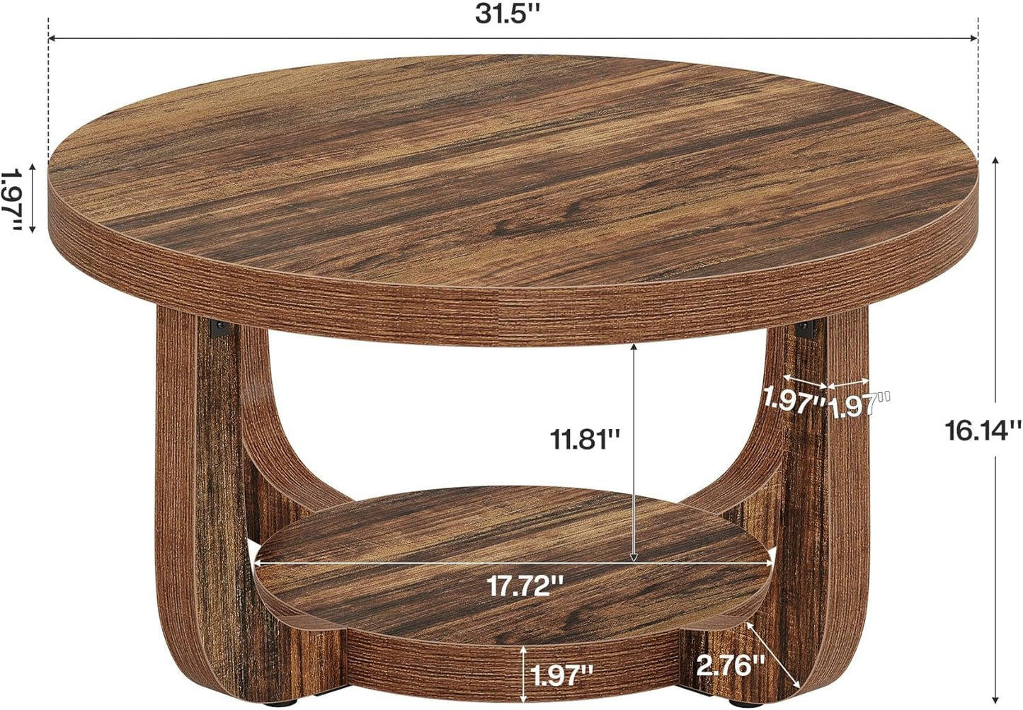 Tribesigns Round Coffee Table, 2-Tier Round Coffee Table with Storage Space, 80cm Modern Wooden Accent Table for Living Room, Thick Table Top and Base, Rustic Brown