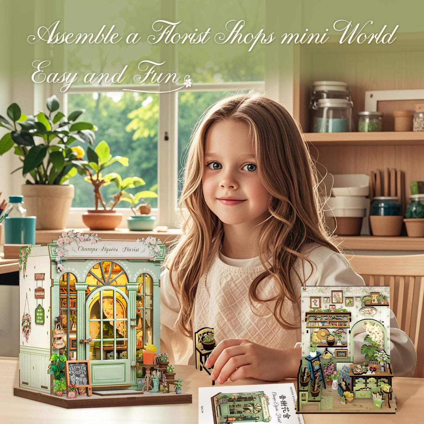CUTEBEE Book Nook Kit – DIY Puppenhaus Häuser, Miniatur Haus Selber Bauen für Erwachsene, 3D-Holzpuzzle & Buchstütze | Kreatives Set für Bücherregal Dekor | Geschenk,199 PCS (Champs-Élysées Florist)