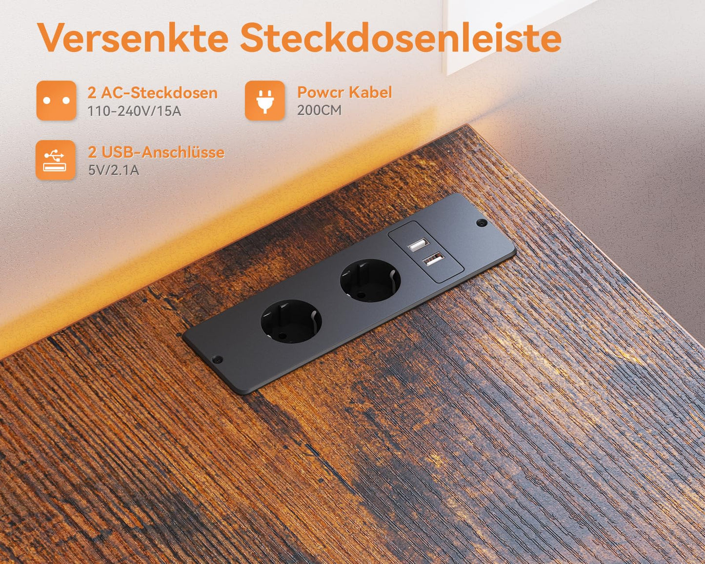 Coleshome Fabric Desk with 3 Drawers, 130 x 48 cm Computer Desk with 2 Sockets and 2 USB Charging Ports, PC Table with Shelf, Reversible Office Table for Office, Living Room, White