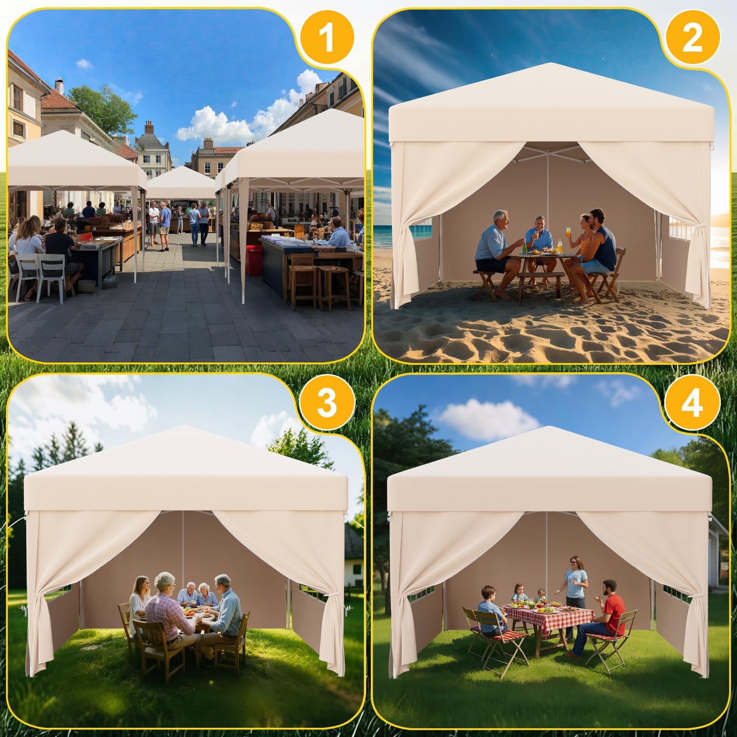 Devoko Gazebo, 3 x 6 cm, Waterproof, Stable, Winterproof, 3-Way Height Adjustment, Folding Gazebo, UV Protection 50+, Folding Gazebo with Carry Bag, for Garden, Outdoor, Camping, Beige