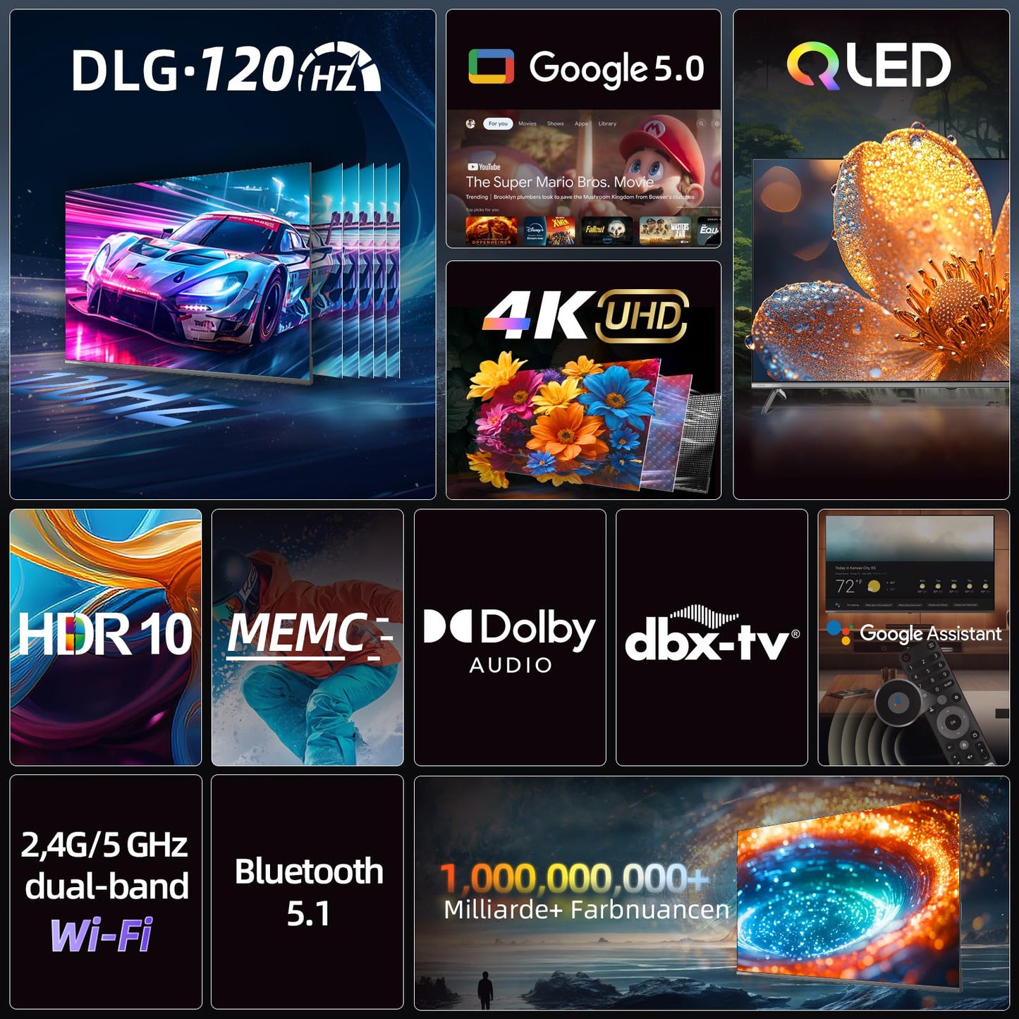 CHIQ L40FT 40 Zoll, Full HD, (100 cm) Smart Fernseher, HDR10, Dolby Audio & DBX-tv, Triple Tuner DVB-C/T2/S2, Integrierter Chromecast, Metall Randlos Design