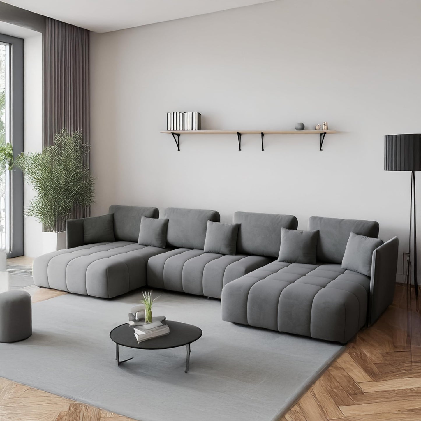 U-Shape Corner Sofa Gona U with Sleep Function - Large Sofa Bed 346 × 188 cm - Sofa with Bed Box - T30 Foam - Automatic Folding Function, Easily Extendable - Monolith 97 (Graphite)