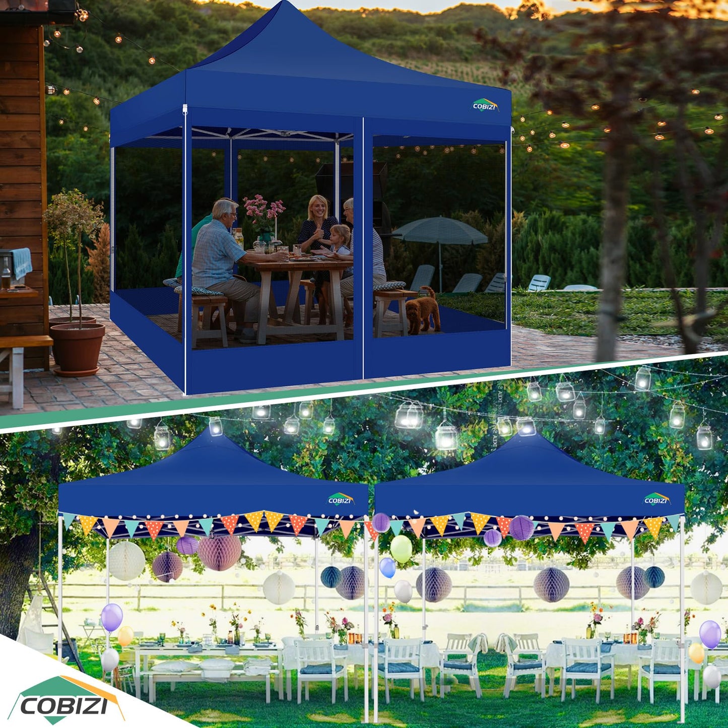 COBIZI Pavillon 3x3 Faltpavillon 3x3 Wasserdicht Stabil, Partyzelt Gartenpavillon UV-Schutz mit 4 Seitenwänden aus Mesh, Schwarz