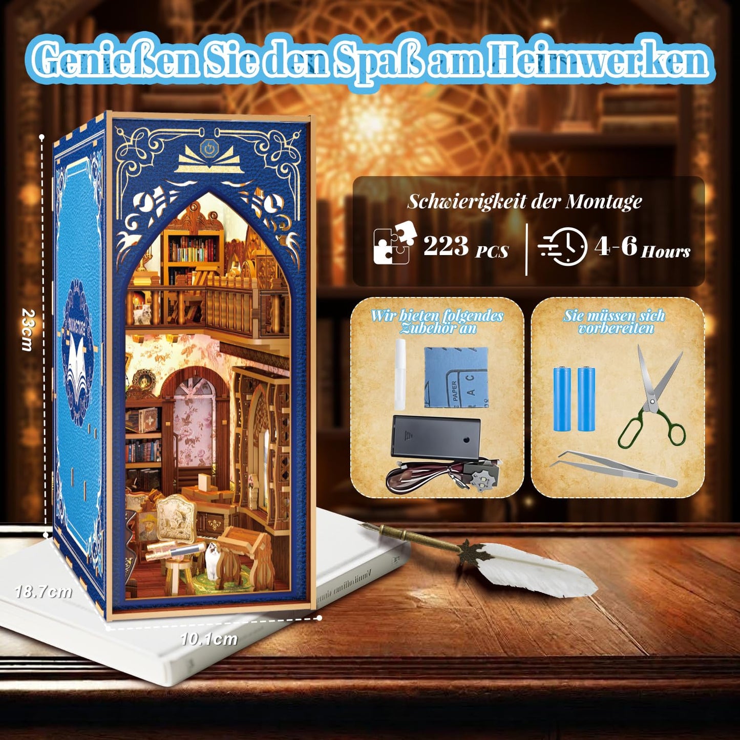 Book Nook Japan, Sakura Straße Booknook Japanischer Kit, 293PCS DIY Miniature House mit Licht, 3D Puzzle für Erwachsene und Heranwachsende, Japanische Deko Holzpuzzle Erwachsene Bücherregaldekoration