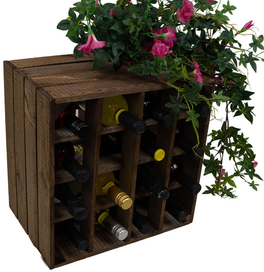 Kistenkolli Altes Land Weinregal 16er weiß/Natur/geflammt Maße 40x40x27cm Regalkiste Flaschenablage Weinregal Apfelkiste/Weinkiste (Weinregal 16er weiß)