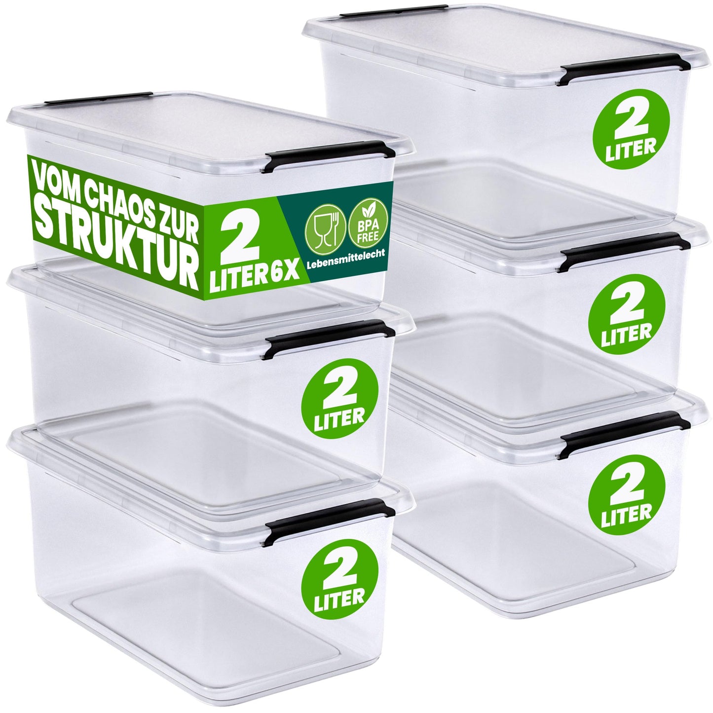 Deuba 10 x Storage Boxes with Lids 12.5 L Box Plastic Boxes Food Safe BPA Free Click Lock Transparent Stackable Kitchen Bedroom