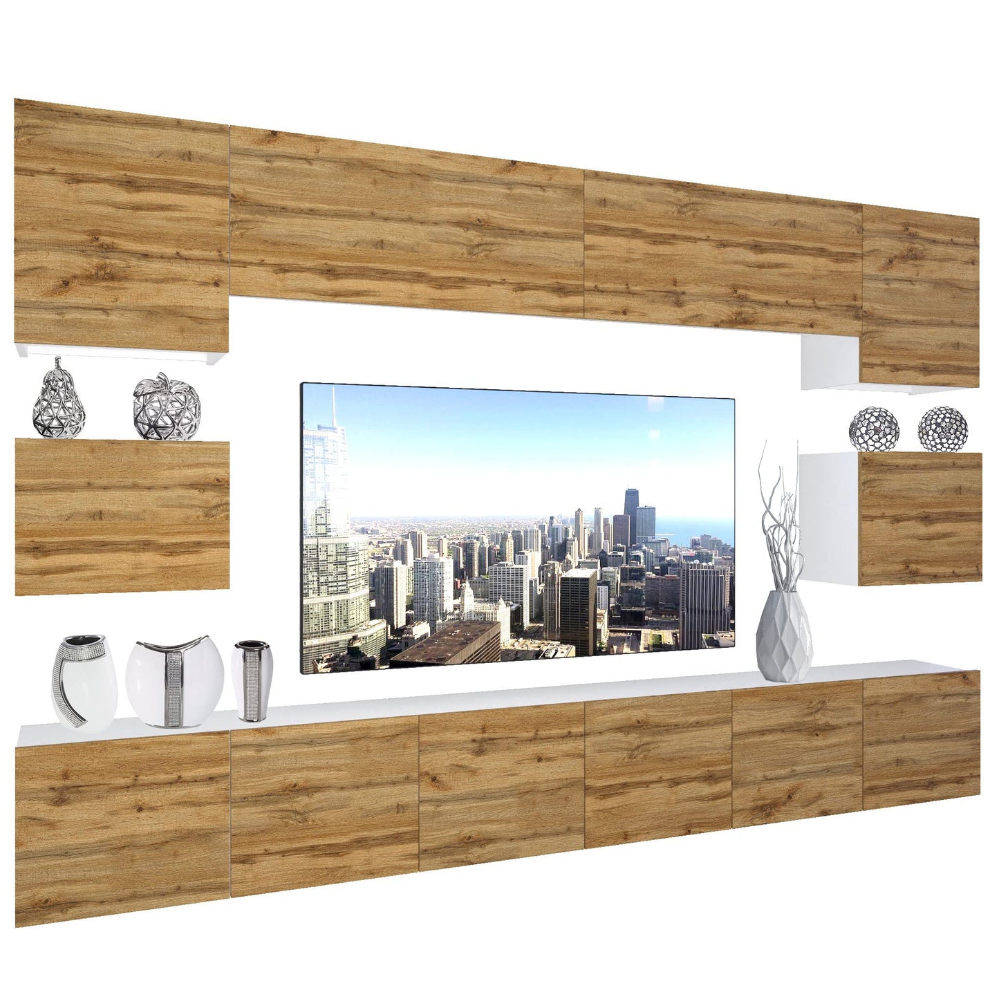 BELINI Living Room Wall Unit Full Equipment Living Room Set Modern Cabinet Wall with LED Lighting TV Cabinet White