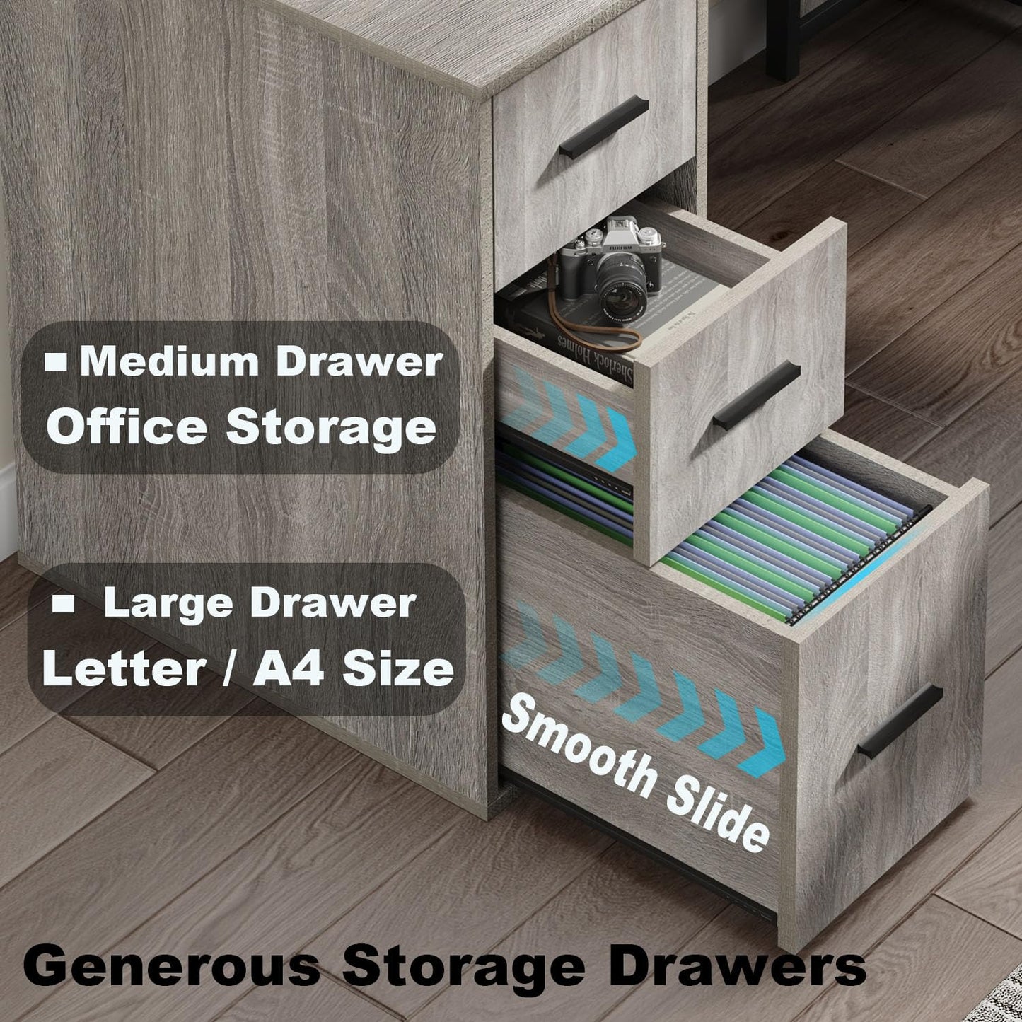 LVB White L Shaped Corner Desk with Drawers, Reversible Modern L Shaped Computer Desk with Storage Cabinets, Large L Shaped Wooden L Shaped Desk Metal L Shape