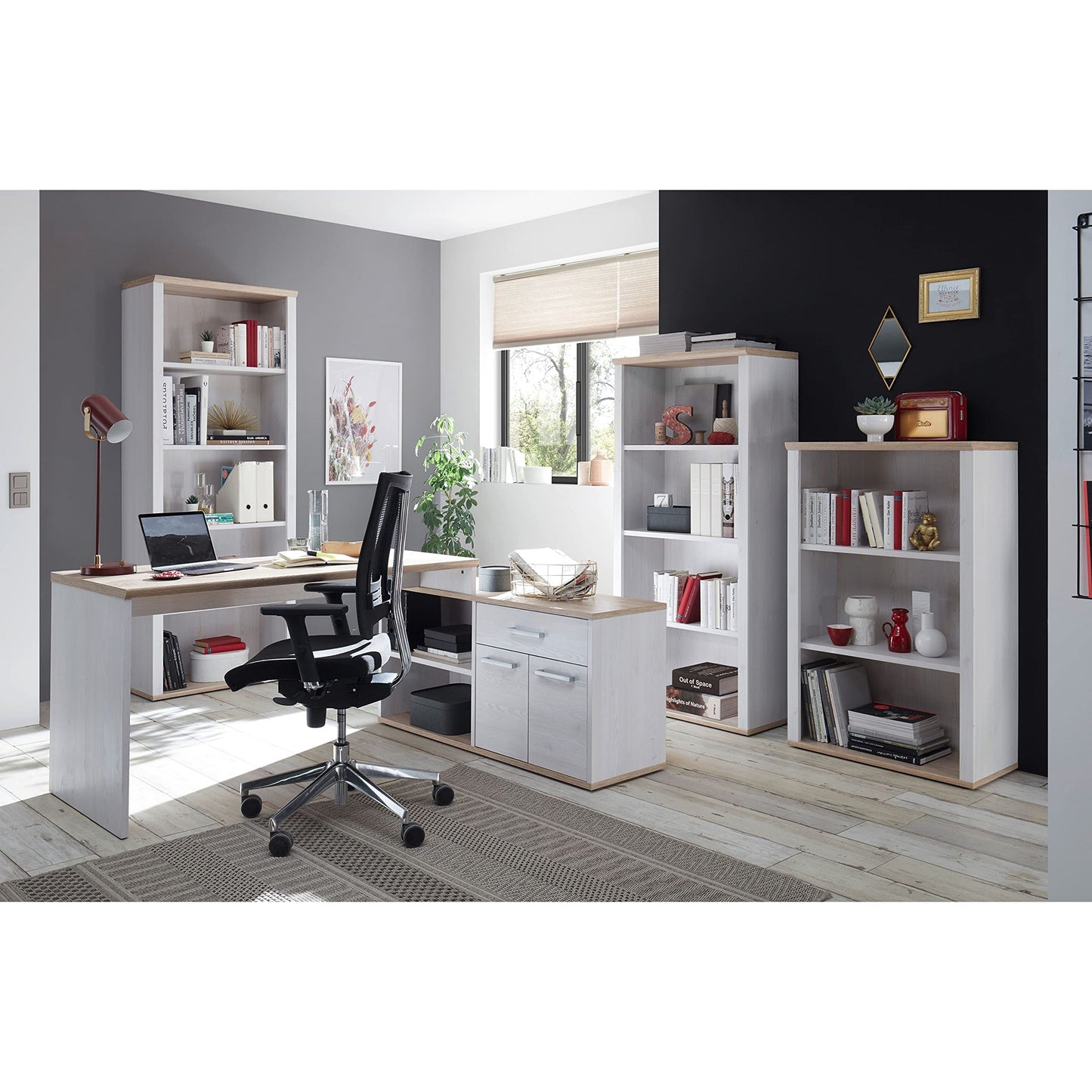 DEINE TANTE EMMA 39-015-D4 Romance Sibiu Larch White / Sanremo Oak Nb. Desk Angle Work Table Office Table Approx. 177 x 76 x 130 cm