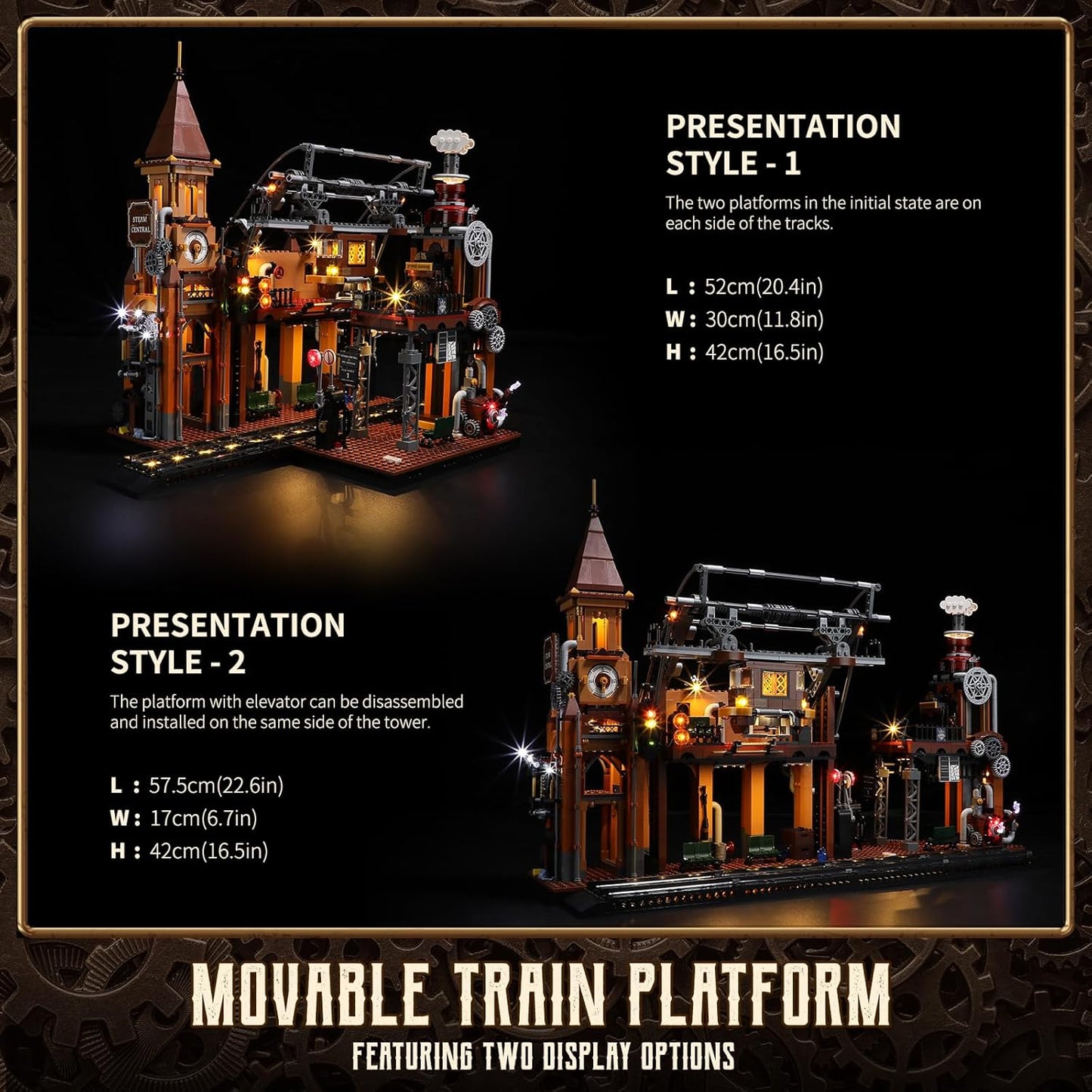 FUNWHOLE Railway Station Lighting Building Blocks Set - 1917 Pieces LED Lighting Modular Construction Model Set for Adults and Teenagers