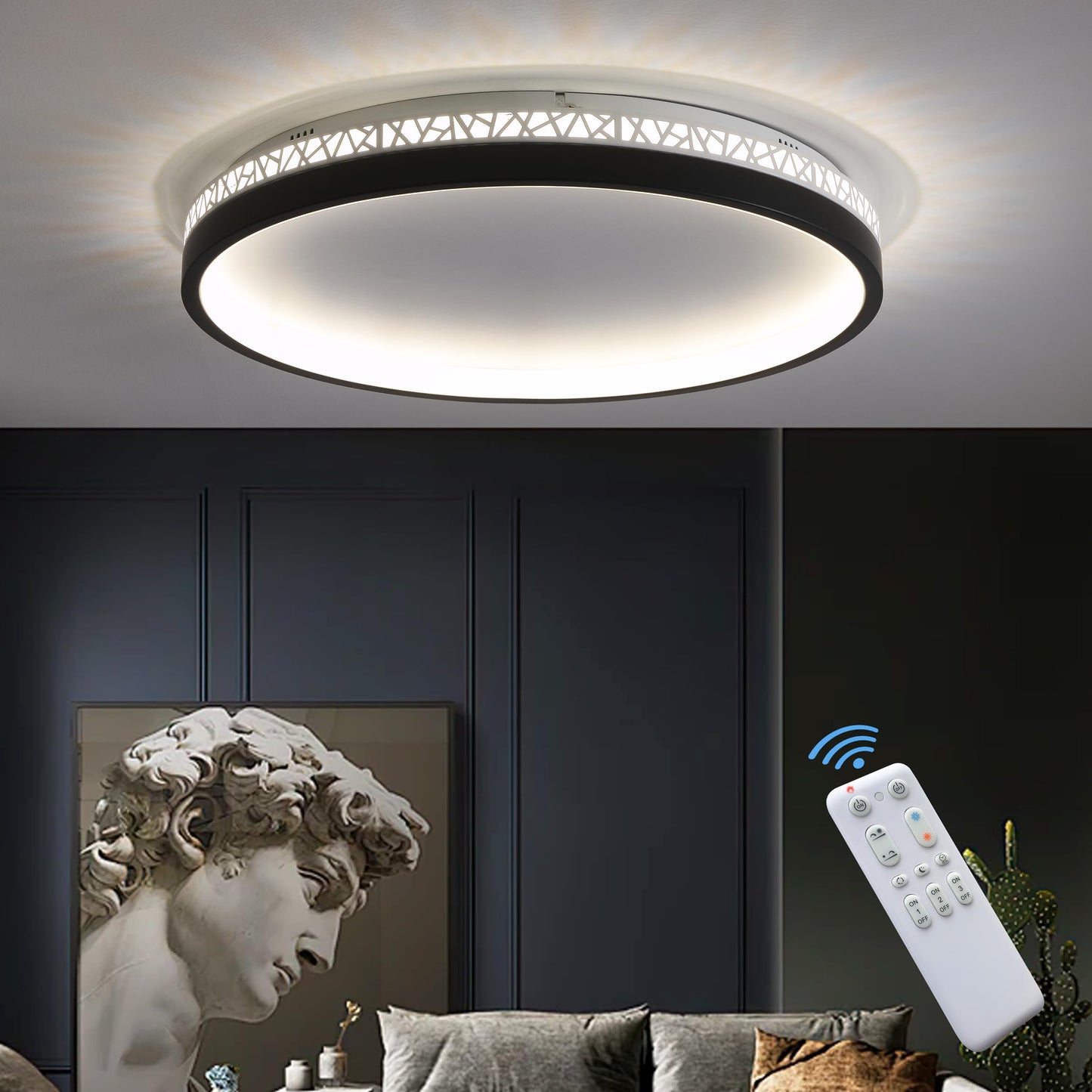 LED Ceiling Light 3000 K Warm Light Bedroom Lamp 30 W 30 cm Round Black Hollow Design "Bird's Nest" Ceiling Lamp Bedroom 3000 lm Not Dimmable
