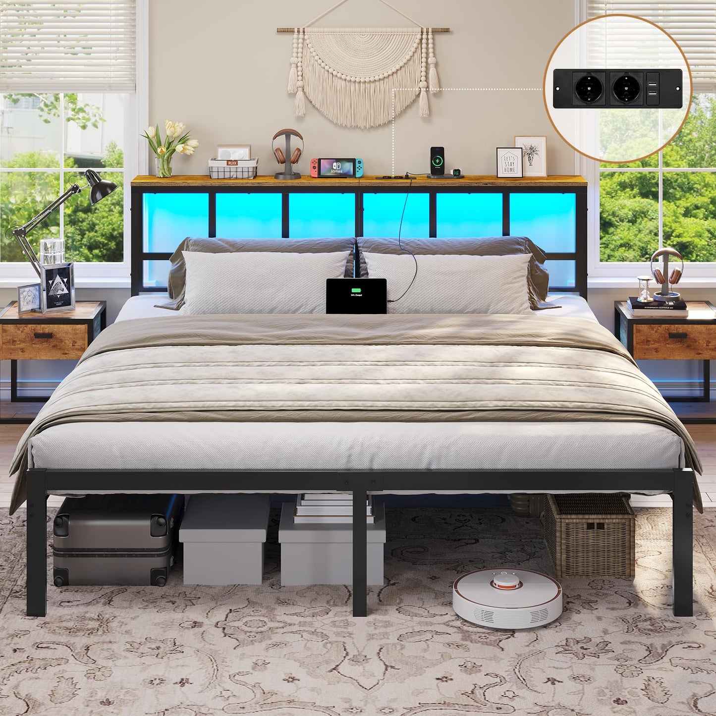 Brinlawb Bed 180 x 200 cm with Metal Slatted Frame