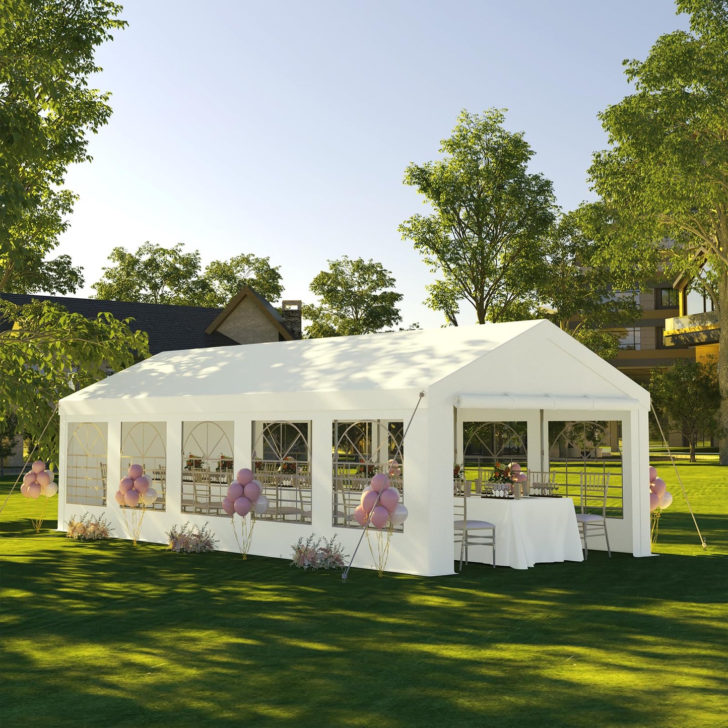 JUMMICO Gazebo Party Tent 4 x 6 Waterproof Stable Garden Tent UV Protection 50+ Tent 170 g PE Tarpaulin Marquee Beer Tent Garden Gazebo for Garden, Party, Festival, Wedding, White