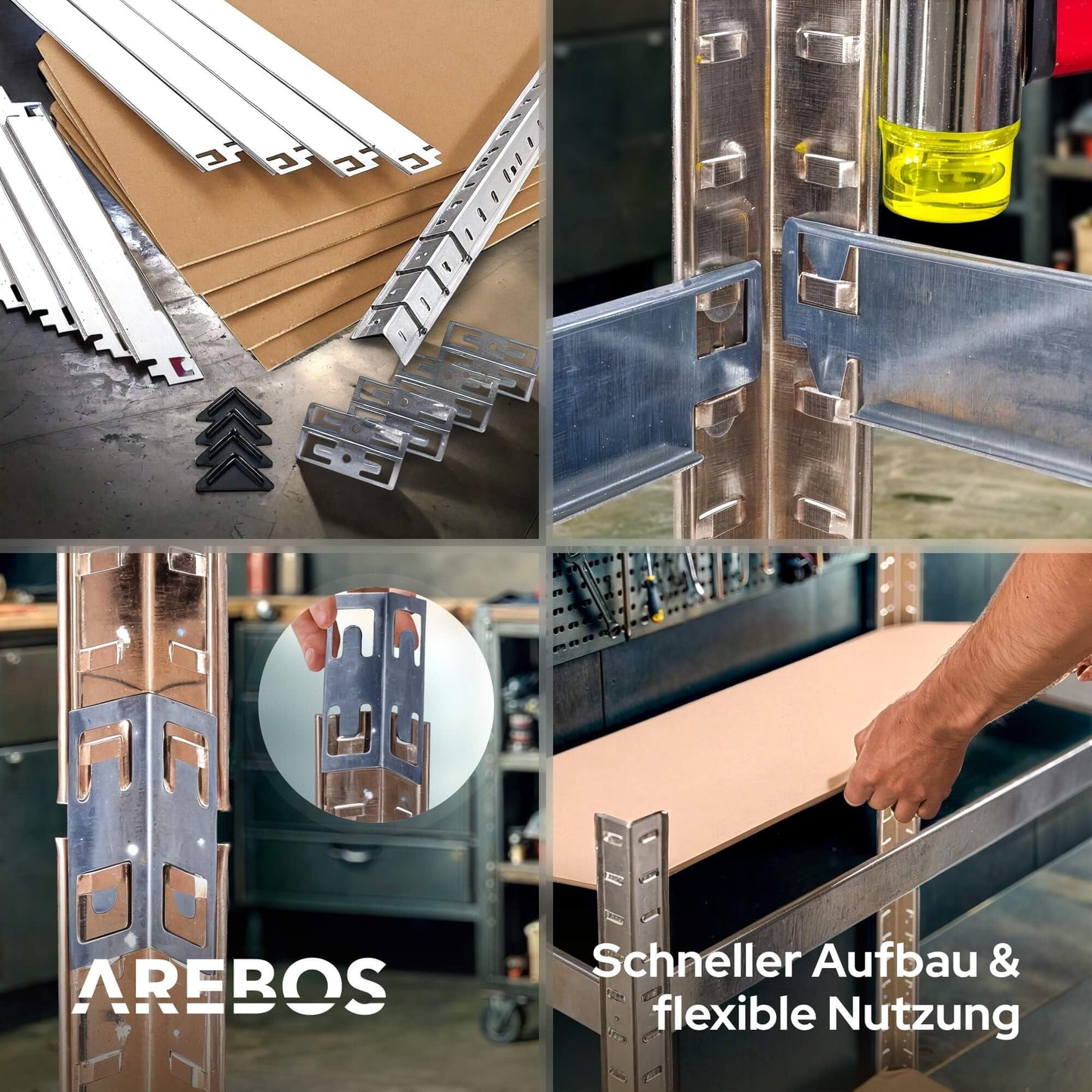 Arebos Heavy Duty Shelves in Various Sizes, Max. 875 kg Load Capacity, Easy Installation Thanks to Plug-in System
