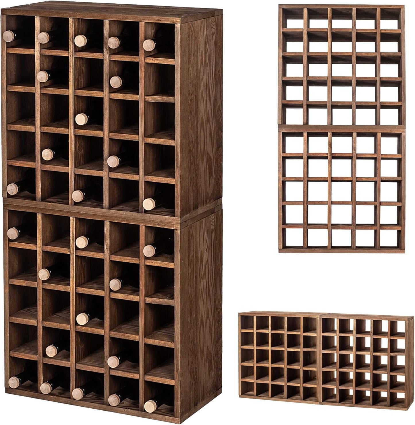 KADAX Wooden Wine Rack, 52 x 25.5 x 104 cm, Large Bottle Rack for Many Wine Bottles, Stackable Wine Stand, Shelf for Bottles, Rustic Wine Cabinet, Sturdy, Space-Saving, Made in EU