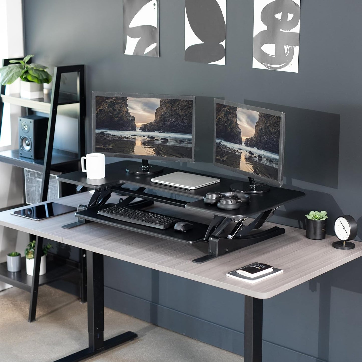 VIVO Black Height Adjustable 36 inch Stand up Desk Converter Quick Sit to Stand Tabletop Dual Monitor Riser, DESK-V000V