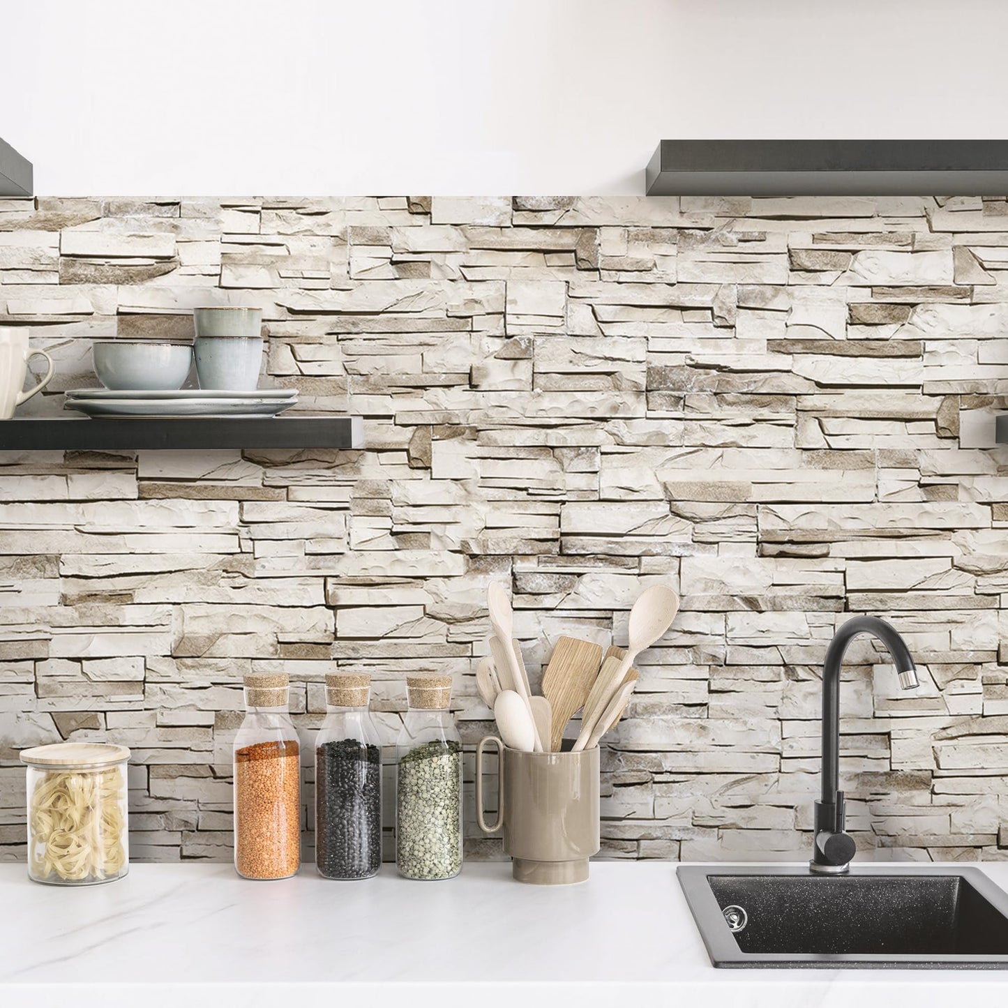 CREARREDA Kitchen Back Wall Self-Adhesive Made in Italy Easy to Use Splash Guard Made of PVC Water Resistant and Durable