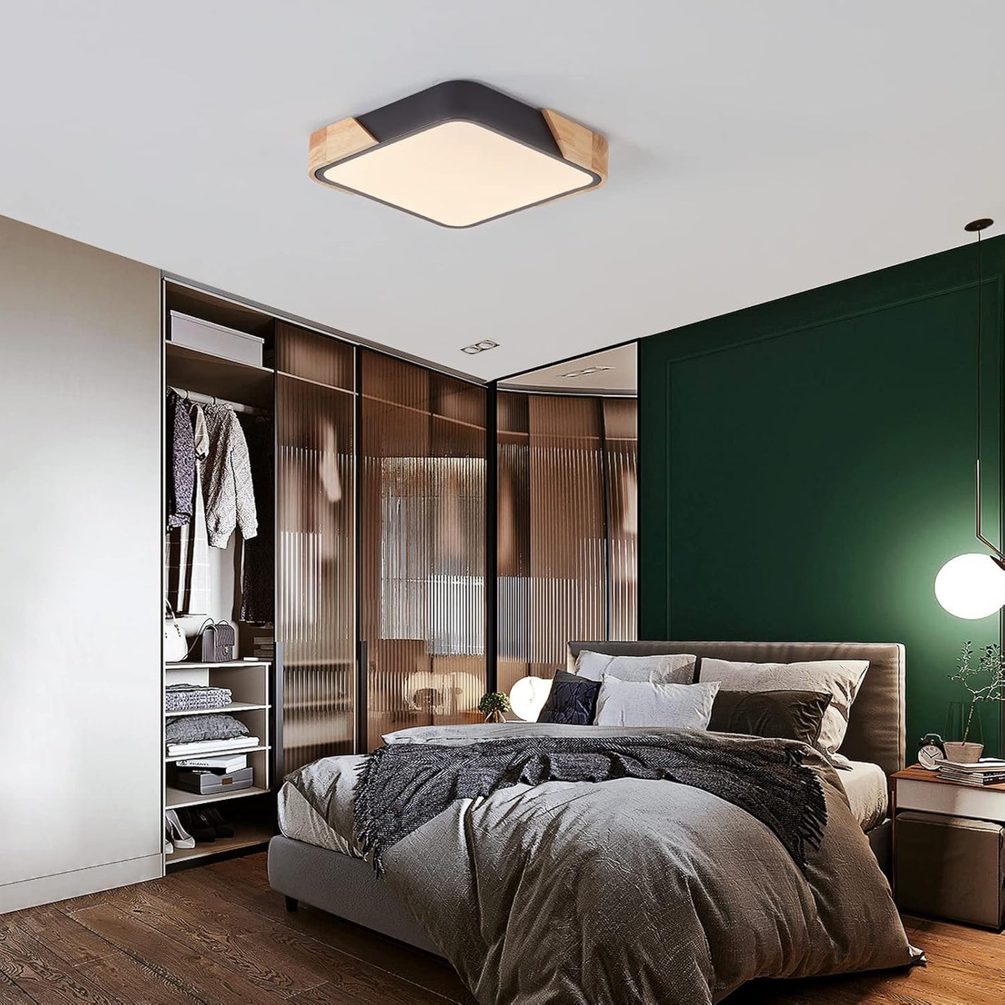 LED Wooden Ceiling Lights, Thin Flat Modern Flush-Mounted Light, Ceiling Lighting Lamps for Dining Room, Hallway, Living Room, Kitchen, Bedroom, 30 cm x 30 cm, 24 W, Warm White, 3000 K