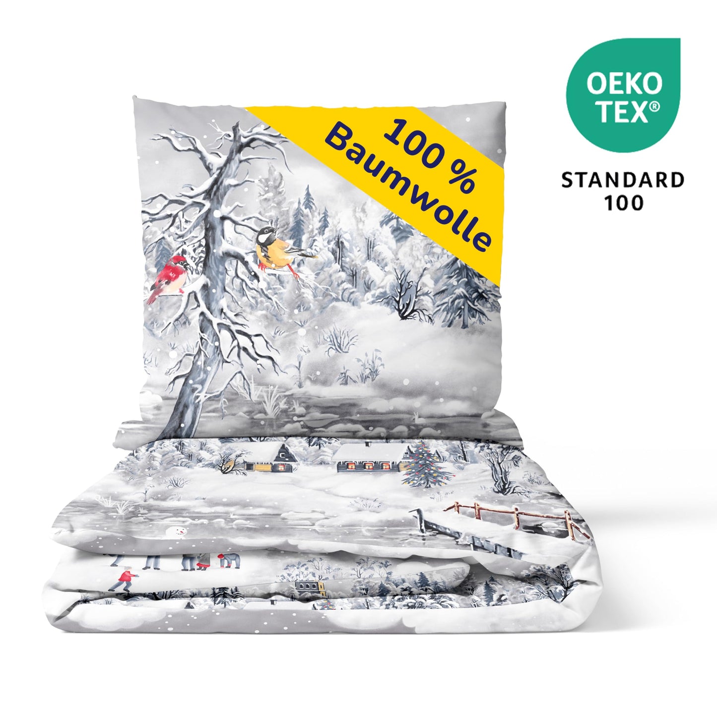 Träumschön Flannelette Bed Linen 135 x 200 cm 2-Piece Cuddly Bed Linen Snow Landscape 100% Cotton Ideal for Winter, 135 x 200 cm