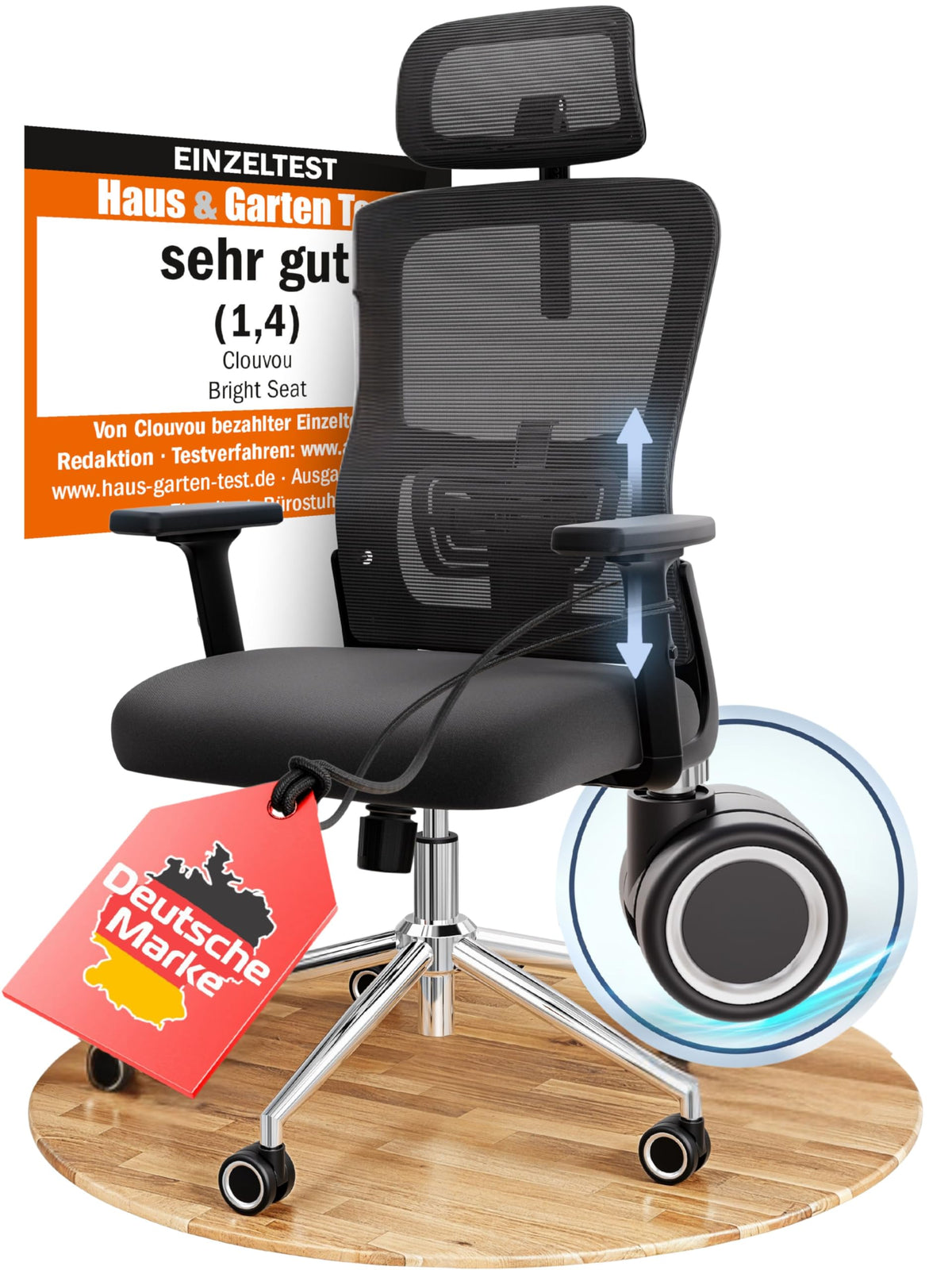 CLOUVOU BrightSeat Ergonomic Office Chair [Test Winner] Desk Chair 100% Individually Adjustable Office Chair & Gaming Chair Computer Chair Home Office Chair Ergonomic Swivel Chair 150 kg
