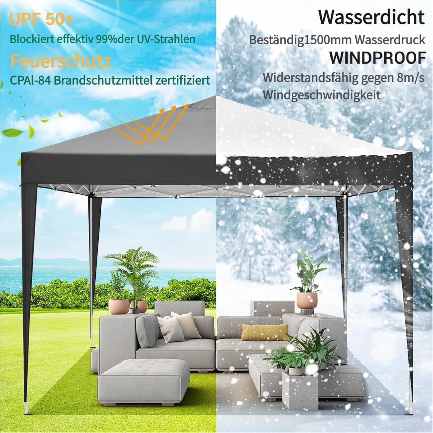 COBIZI Gazebo 3 x 6 Folding Gazebo Waterproof Stable Winterproof Foldable Party Tent with 6 Side Panels Pop Up Garden Gazebo UV Protection 50+ Height Adjustable for Beach Wedding Camping White