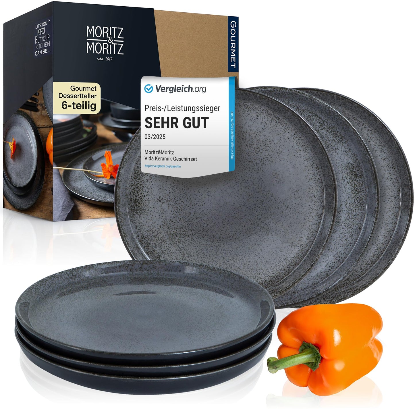 Moritz & Moritz Vida 18-Piece Crockery Set for 6 People, Elegant Plate Set Made of High-Quality Porcelain, Crockery Consisting of 6 x Dinner Plates, 6 x Dessert Plates, 6 x Soup Plates