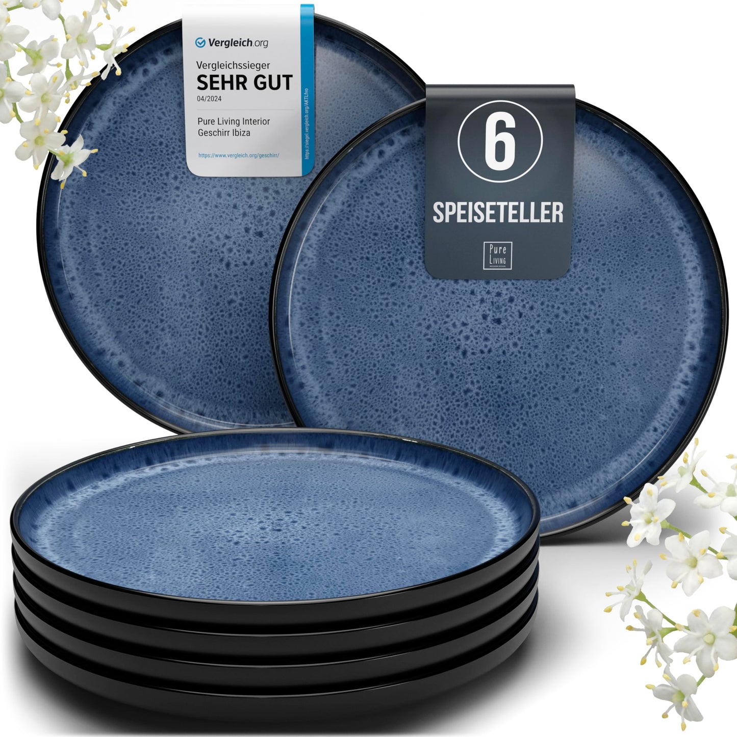 Ibiza Stoneware Crockery Set for 12 People, 48 Pieces, Test Winner, Dreamlike Mediterranean Stoneware Crockery Set, Bowl and Plate Set, Dinner Service for 12 People, Pure Living Crockery Sets in Deep