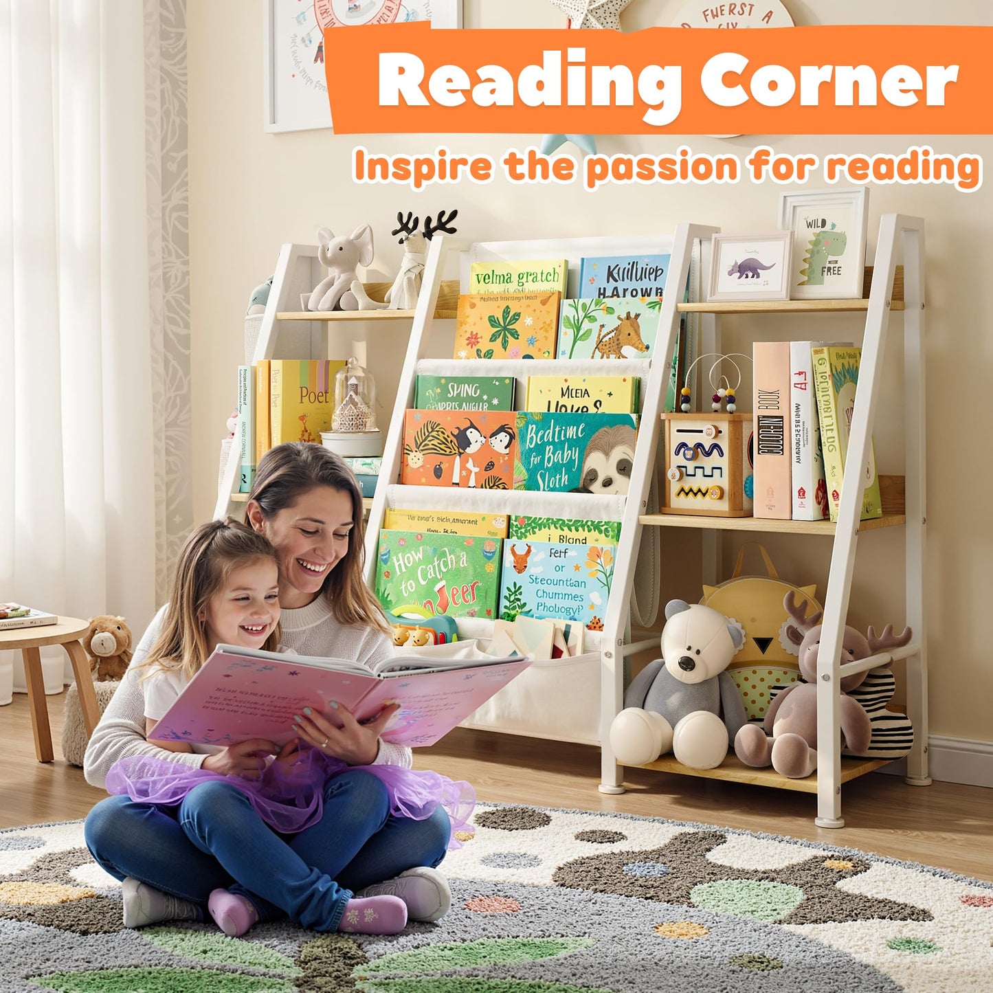 Children's Bookcase Children's Room Toy Shelves: Open Storage Shelf with 6 Compartments - Toddler Display Books Furniture, Nursery, Playroom