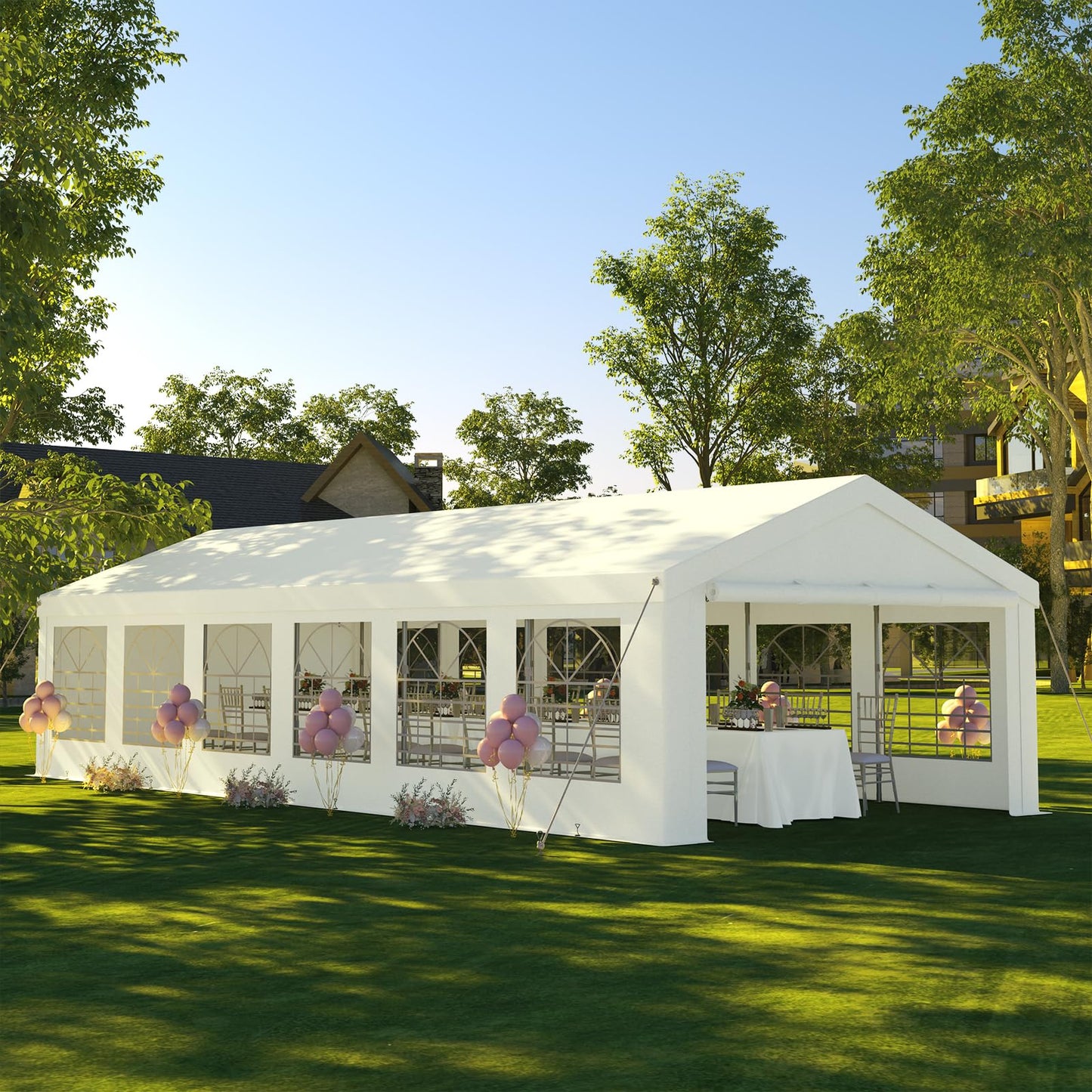 JUMMICO Gazebo Party Tent 4 x 6 Waterproof Stable Garden Tent UV Protection 50+ Tent 170 g PE Tarpaulin Marquee Beer Tent Garden Gazebo for Garden, Party, Festival, Wedding, White