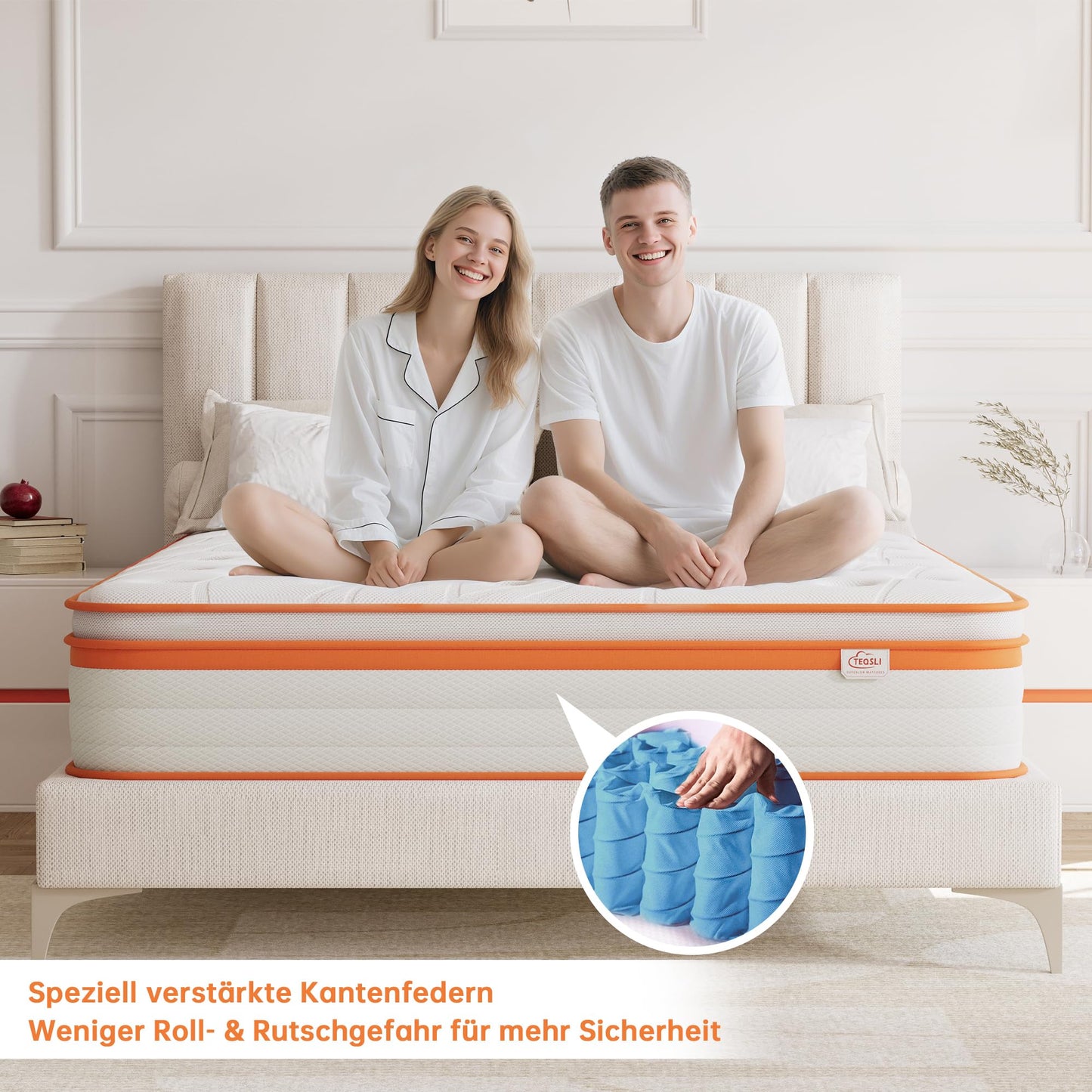 TeQsli Gel Spring Mattress 180 x 200 cm 25 cm Height, Gel Memory Foam & Individual Pocket Springs, Ergonomic 7-Zone Mattress to Relieve Pressure & Back Pain, H3 H4, Oeko-Tex & CertiPUR