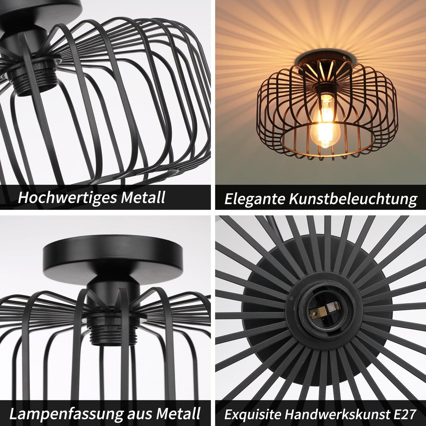 FRIDEKO HOME Deckenleuchte Schwarz,Modern Deckenlampe aus Metall E27-Fassung,1 Flammige Runde Lampenschirm Hängelampe für Küche Flur Wohnzimmer Schlafzimmer Esszimmer