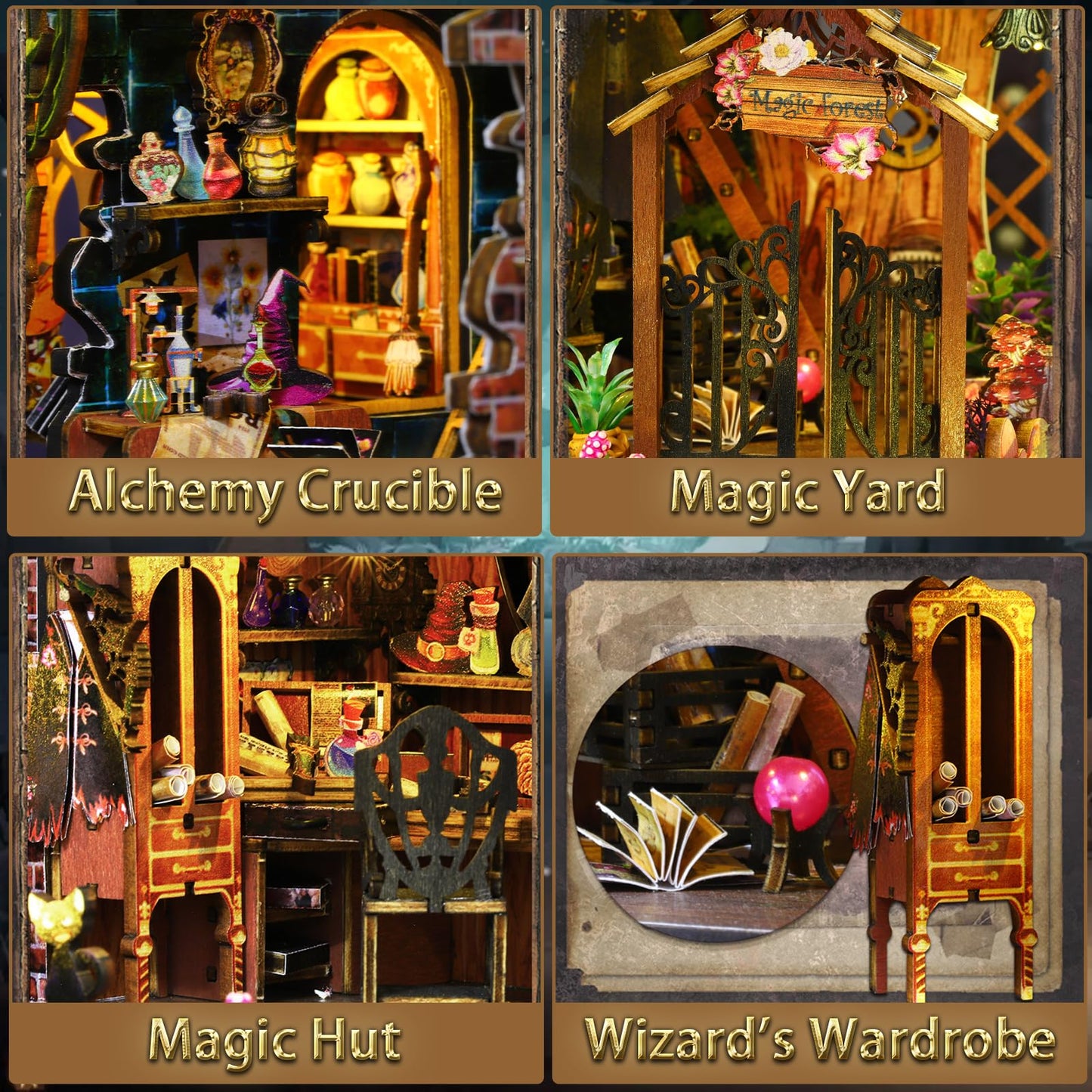 Mostop DIY Miniature Dollhouse Kit,Wooden Dollhouse Construction Kit,Miniature House Kit with LED Light und Bewegungen,Creative Room Idea for Children/Adults,Magic House,DIY Kits (Twilight Book City)