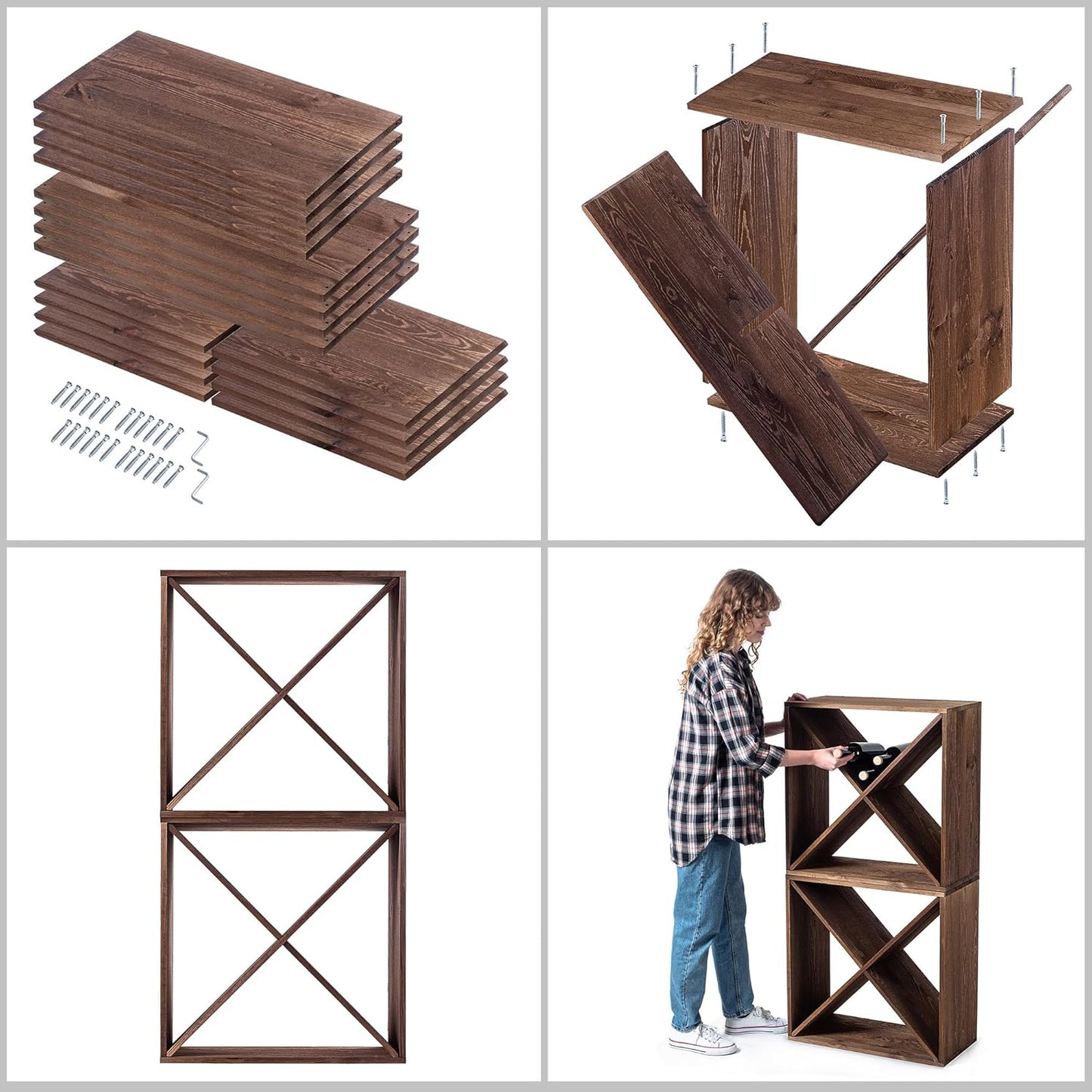 KADAX Wooden Wine Rack, 52 x 25.5 x 104 cm, Large Bottle Rack for Many Wine Bottles, Stackable Wine Stand, Shelf for Bottles, Rustic Wine Cabinet, Sturdy, Space-Saving, Made in EU