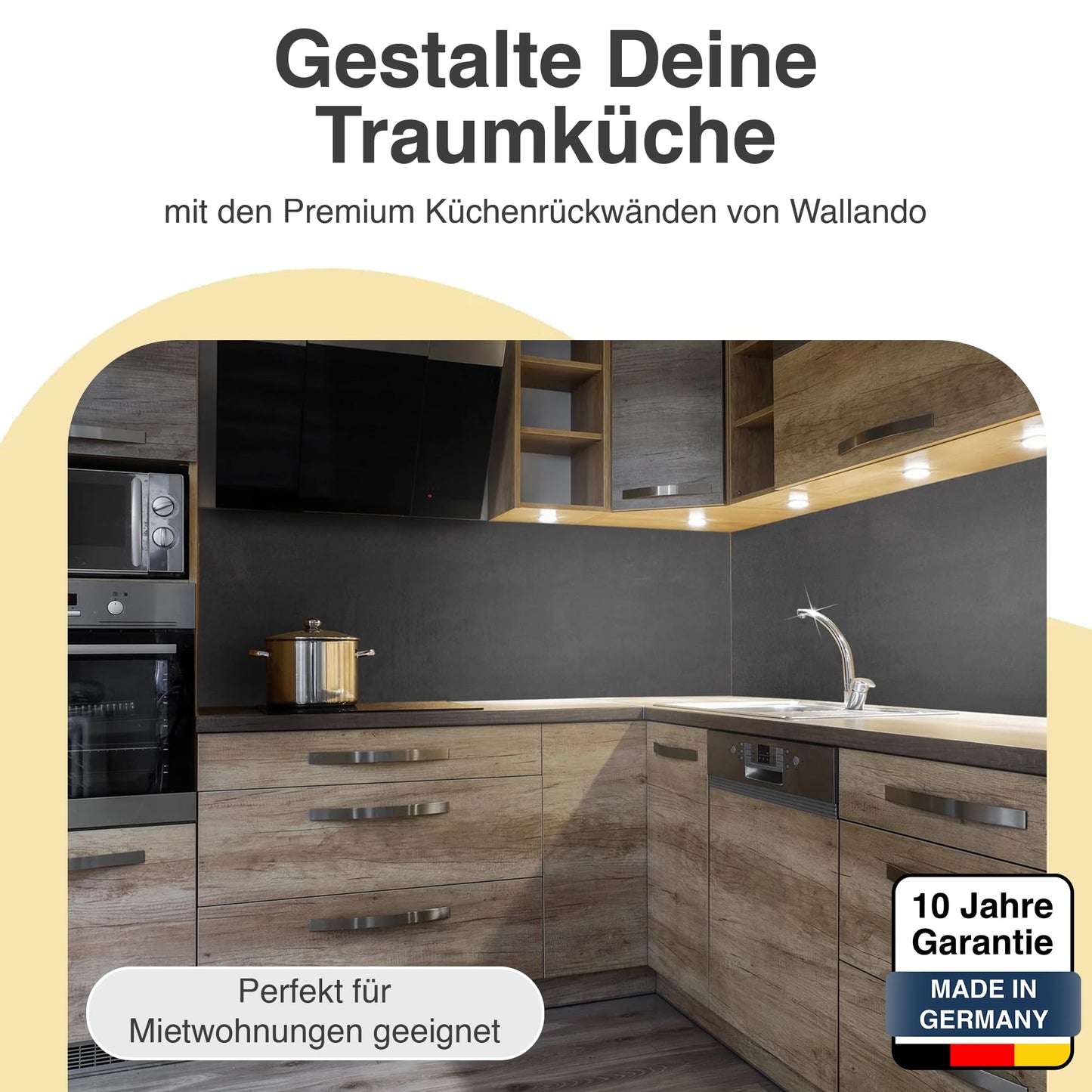 WALLando Premium Kitchen Splashback, Custom Size - Easy to Fit PVC Wall Cladding for Kitchen - Heat Resistant Plastic Panel Splash Guard - White