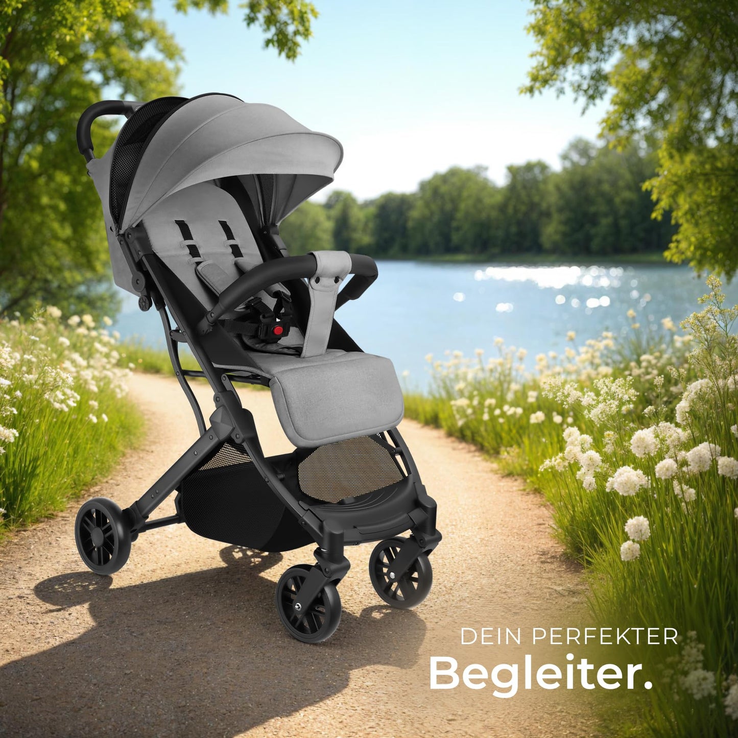 tectake® Buggy Pram from 0 to 3 Years, Baby First Equipment Newborn and Children's Buggy, One-Handed Foldable Travel Buggy, Travel Pram, Baby Pram with Hood - Grey/Beige