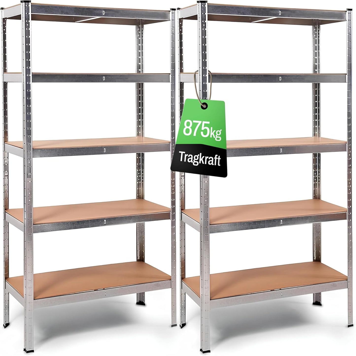2x Ondis24 Thomas Metal Shelving Units, Storage Units for Basement, Workshop, 90 x 40 x 180 (H) cm, 875 kg, Silver Unit with 5 Height-Adjustable Levels, 5x 175 kg Load Capacity, Heavy Duty, Double Pack
