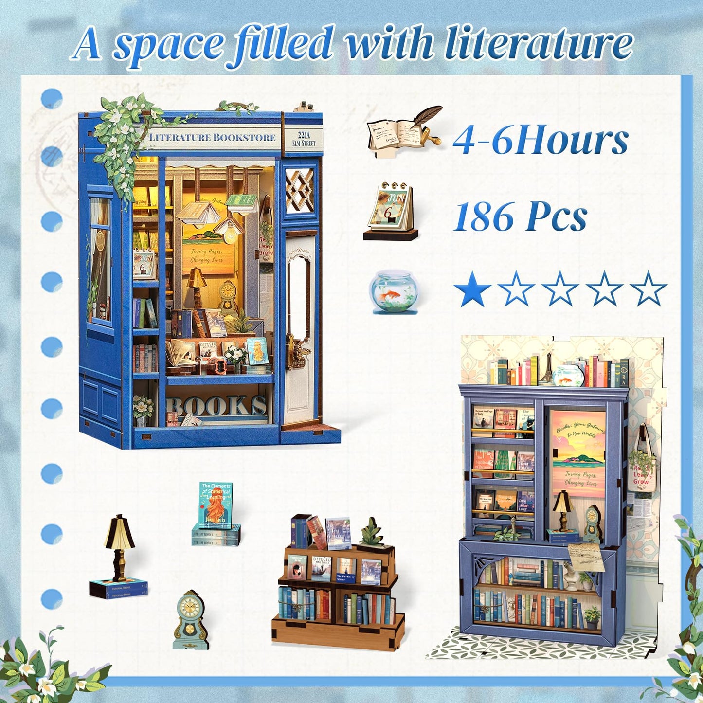CUTEBEE Book Nook Kit – DIY Puppenhaus Häuser, Miniatur Haus Selber Bauen für Erwachsene, 3D-Holzpuzzle & Buchstütze | Kreatives Set für Bücherregal Dekor | Geschenk,199 PCS (Champs-Élysées Florist)