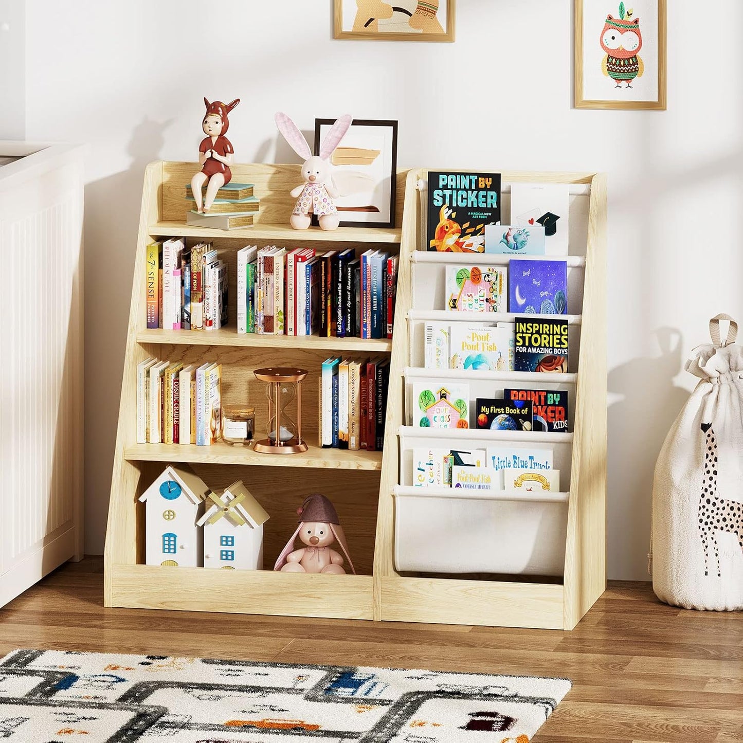 Children's Shelf, White with 5 Shelves and 4 Open Compartments, Bookcase for Children, Toy Organiser, 90 x 40 x 80 cm
